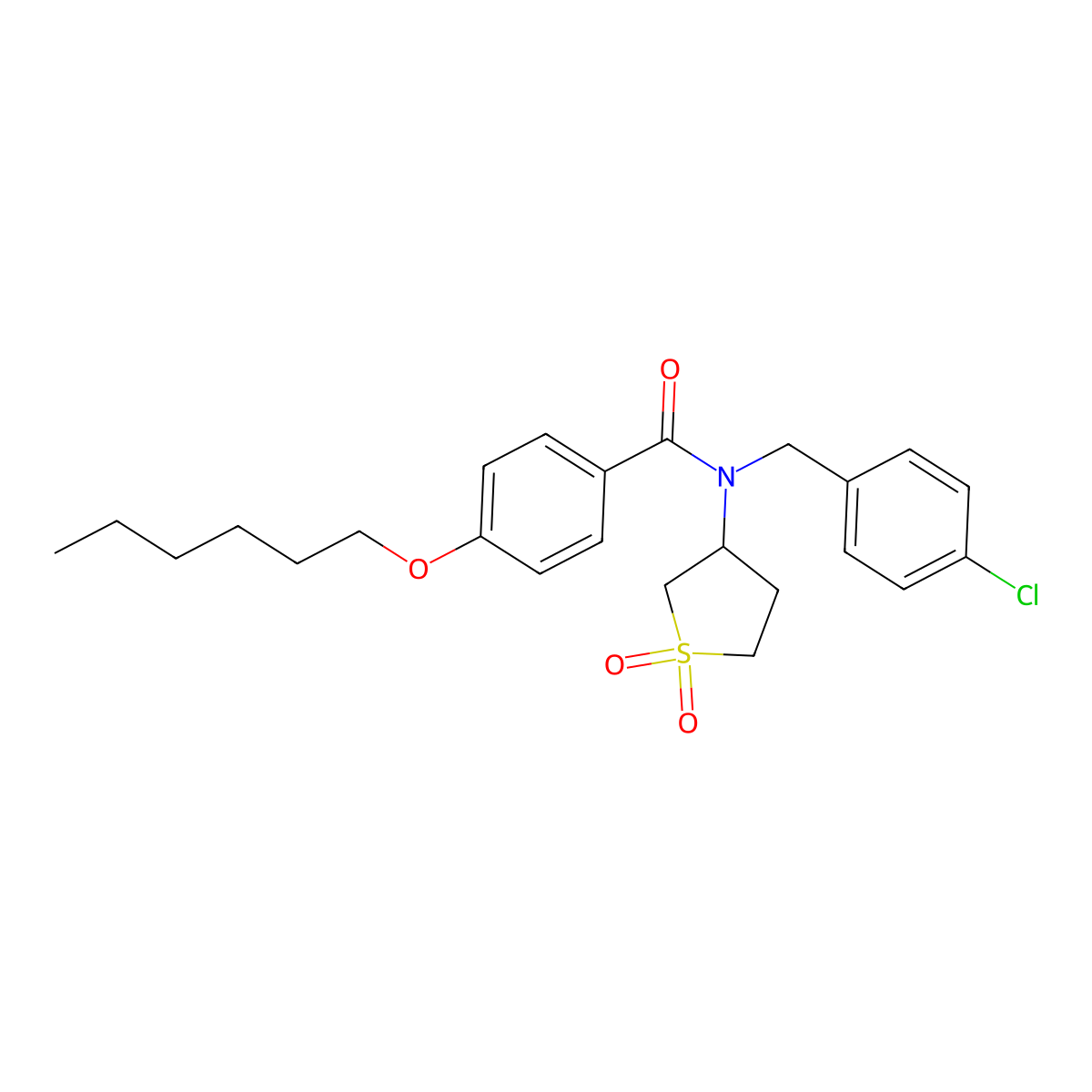 N-(4-chlorobenzyl)-N-(1,1-dioxidotetrahydrothiophen-3-yl)-4-(hexyloxy)benzamide molecular structure, CAS 573707-40-1
