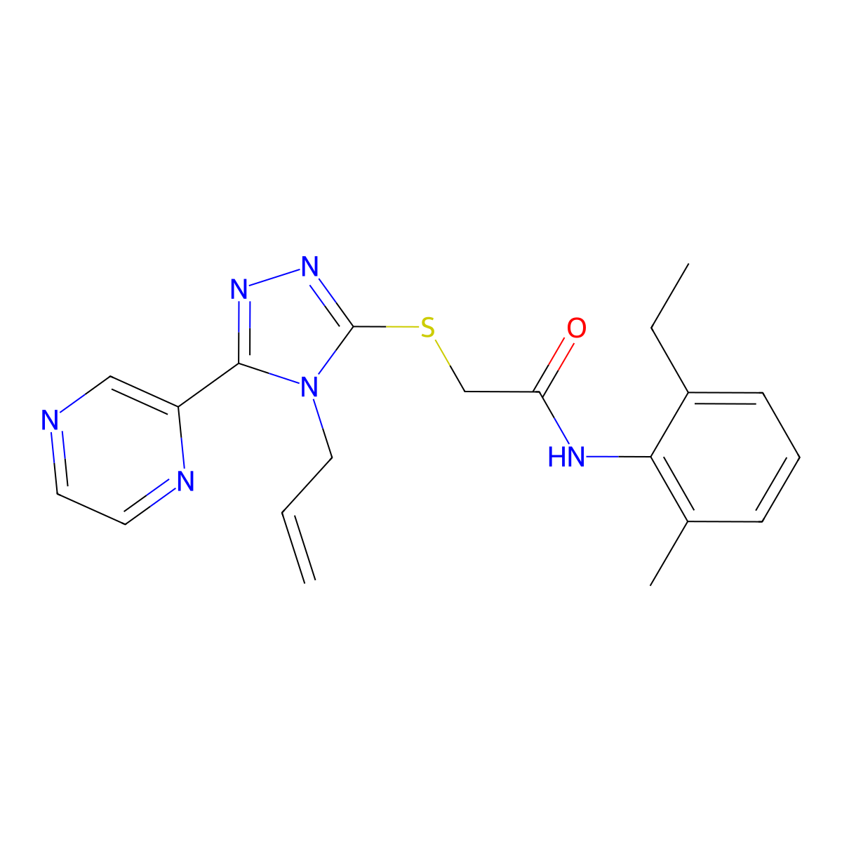 N-(2-ethyl-6-methylphenyl)-2-{[4-(prop-2-en-1-yl)-5-(pyrazin-2-yl)-4H-1,2,4-triazol-3-yl]sulfanyl}acetamide molecular structure, CAS 573707-47-8