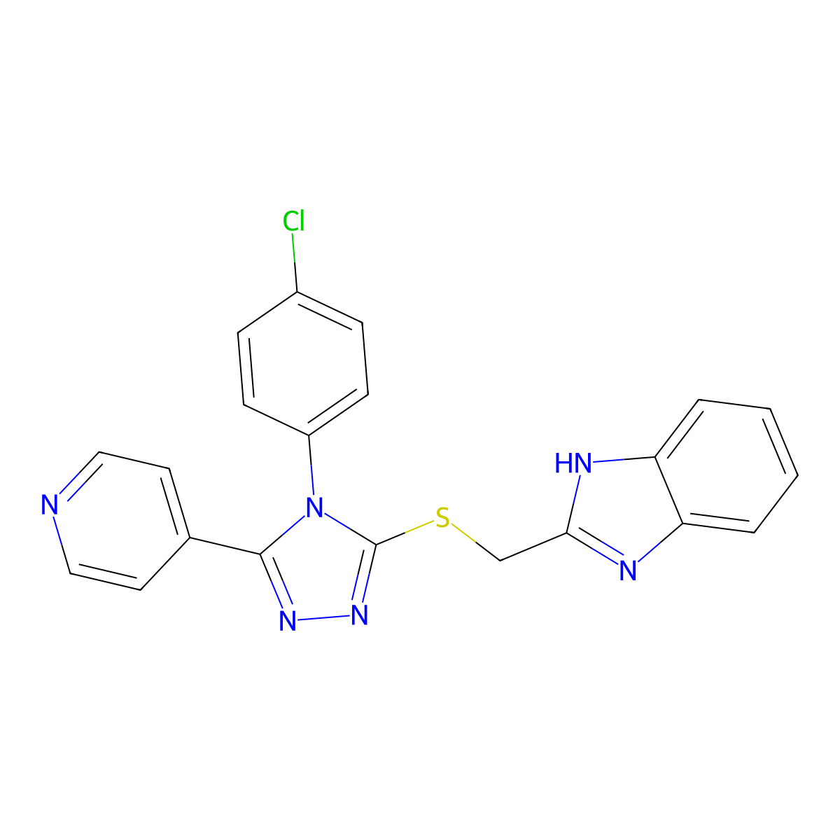 1H-Benzimidazol-2-ylmethyl 4-(4-chlorophenyl)-5-(4-pyridinyl)-4H-1,2,4-triazol-3-YL sulfide molecular structure, CAS 573707-75-2