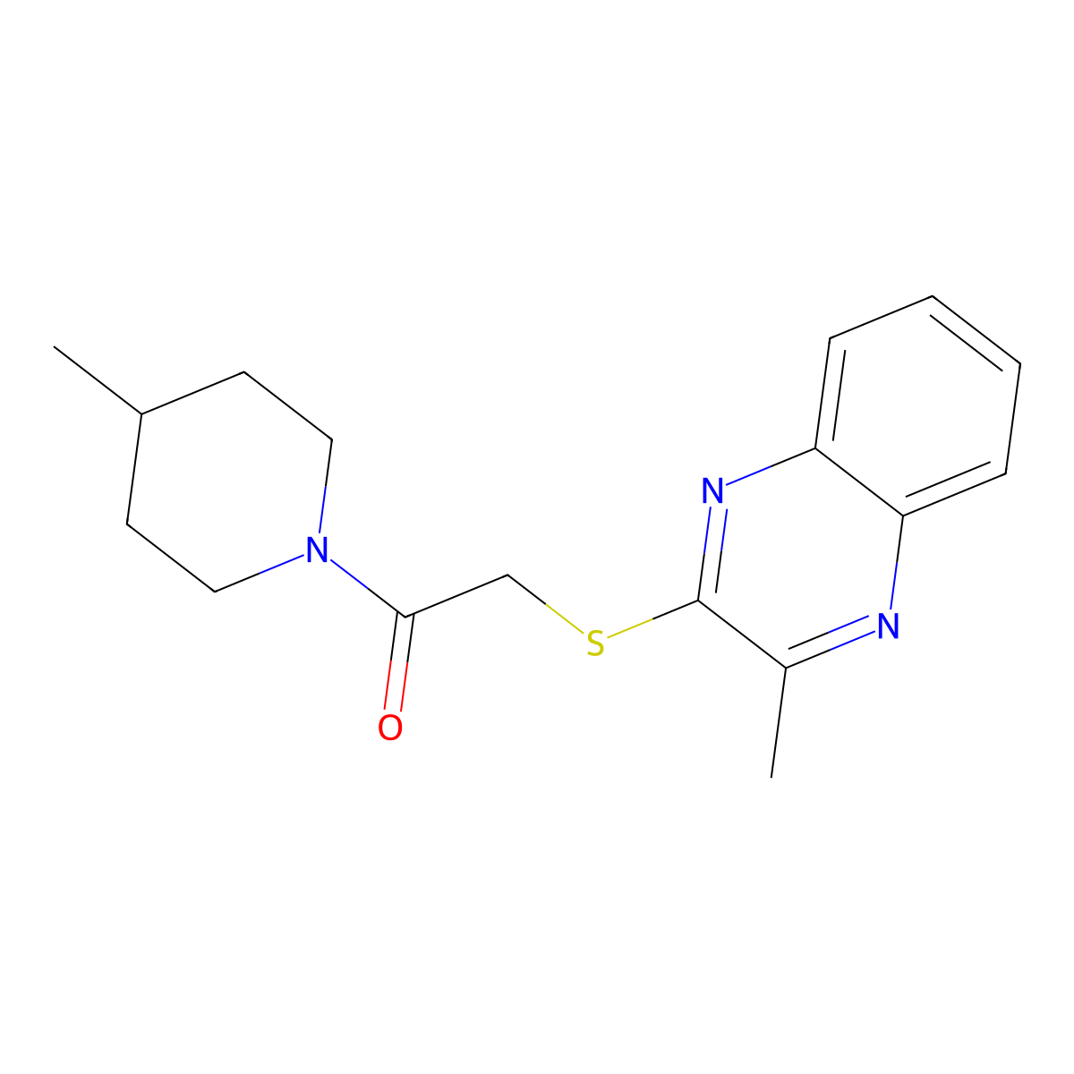 1-(4-Methyl-1-piperidinyl)-2-[(3-methyl-2-quinoxalinyl)thio]ethanone molecular structure, CAS 573707-78-5