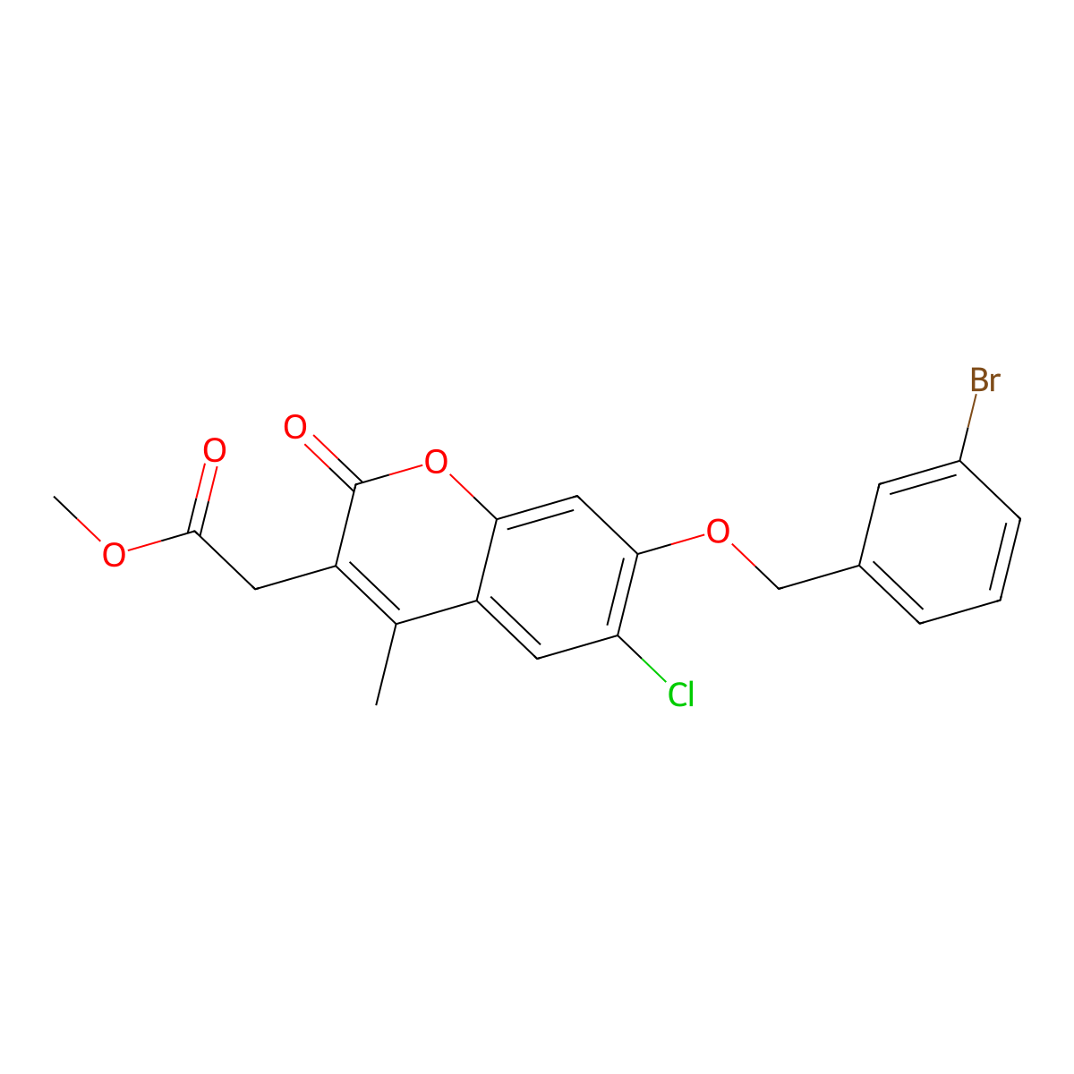 methyl {7-[(3-bromobenzyl)oxy]-6-chloro-4-methyl-2-oxo-2H-chromen-3-yl}acetate molecular structure, CAS 573707-90-1