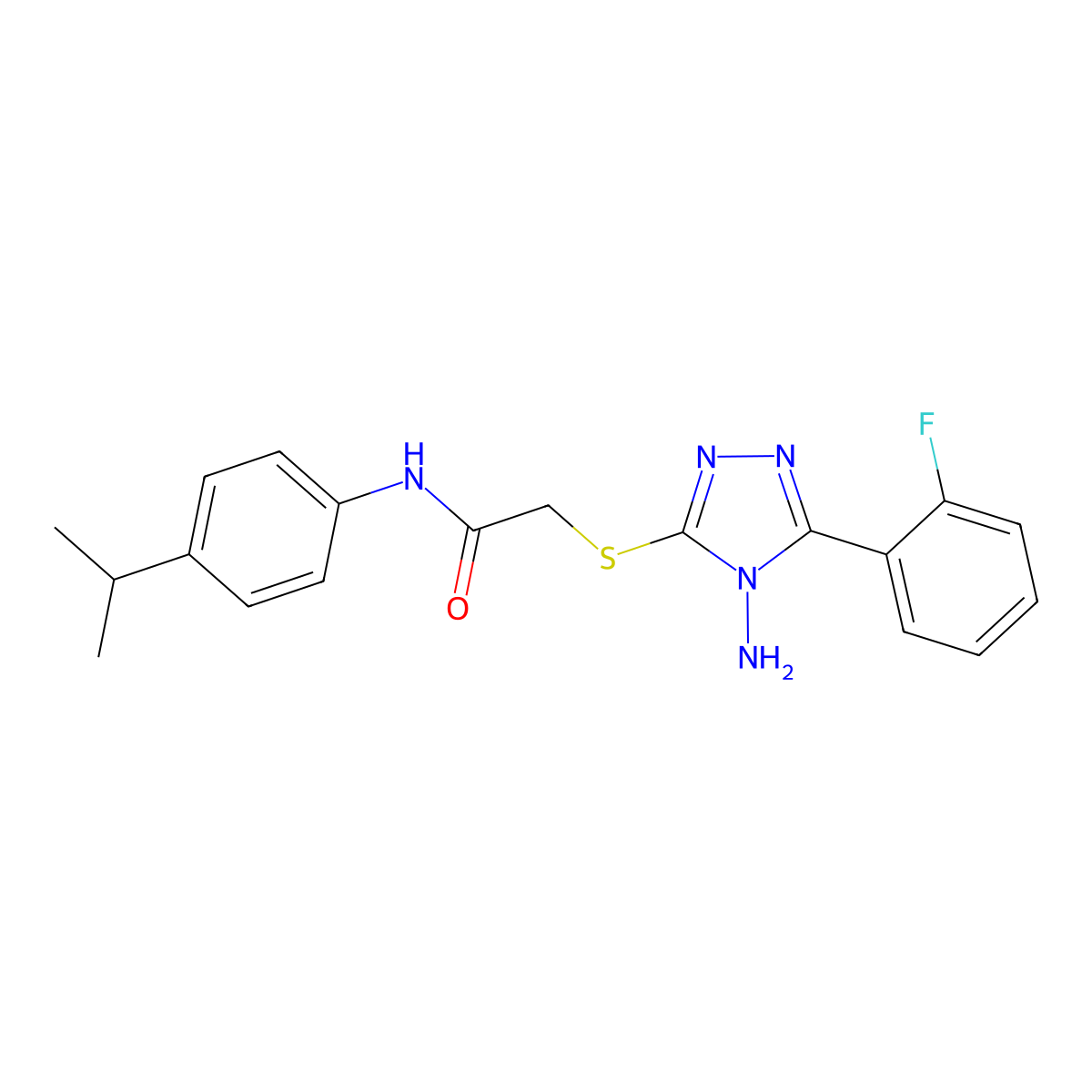 2-[4-amino-5-(2-fluorophenyl)(1,2,4-triazol-3-ylthio)]-N-[4-(methylethyl)pheny l]acetamide molecular structure, CAS 573707-98-9