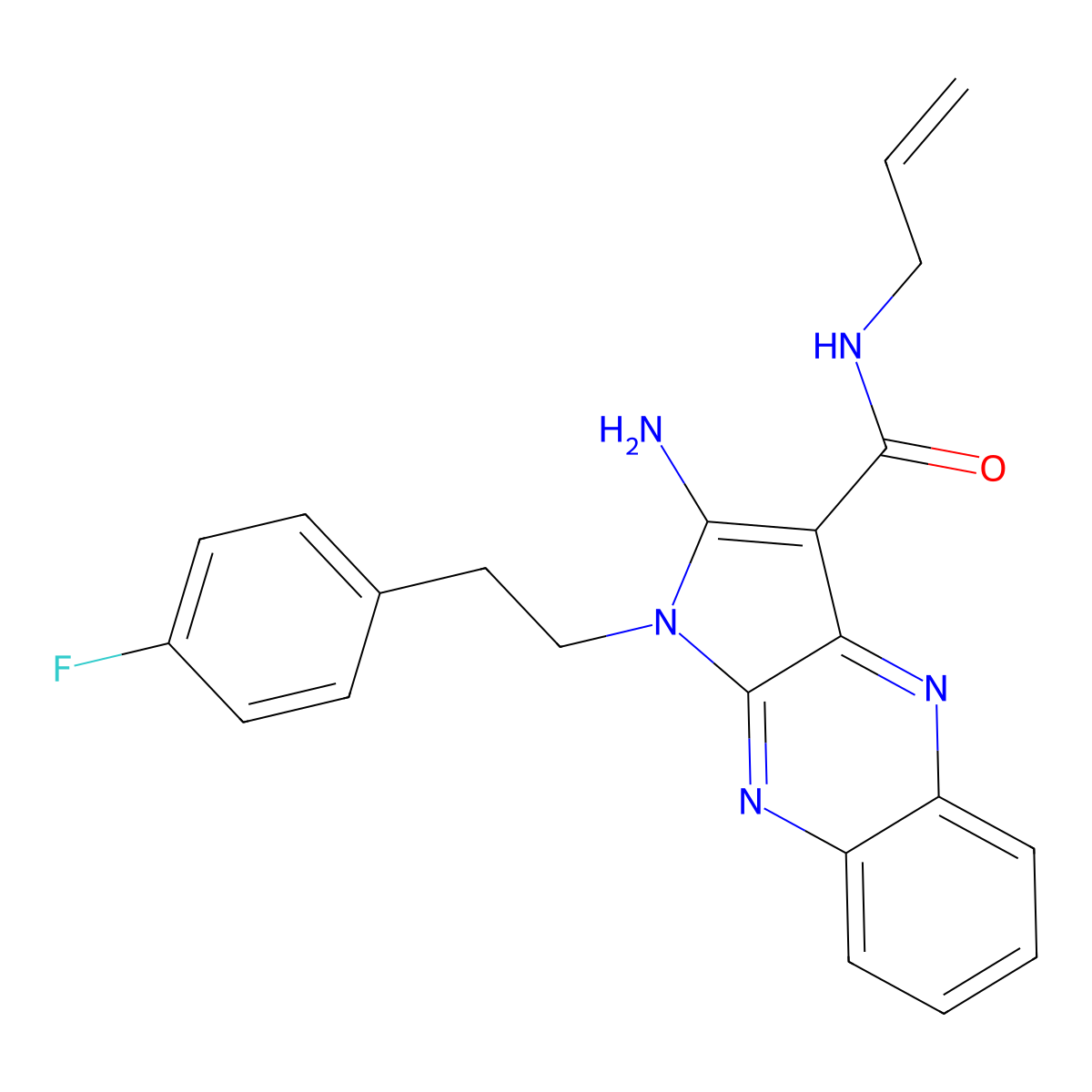 2-amino-1-[2-(4-fluorophenyl)ethyl]-N-(prop-2-en-1-yl)-1H-pyrrolo[2,3-b]quinoxaline-3-carboxamide molecular structure, CAS 573708-04-0