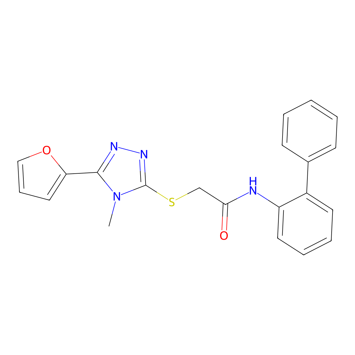 2-(5-(2-furyl)-4-methyl(1,2,4-triazol-3-ylthio))-N-(2-phenylphenyl)acetamide molecular structure, CAS 573708-10-8