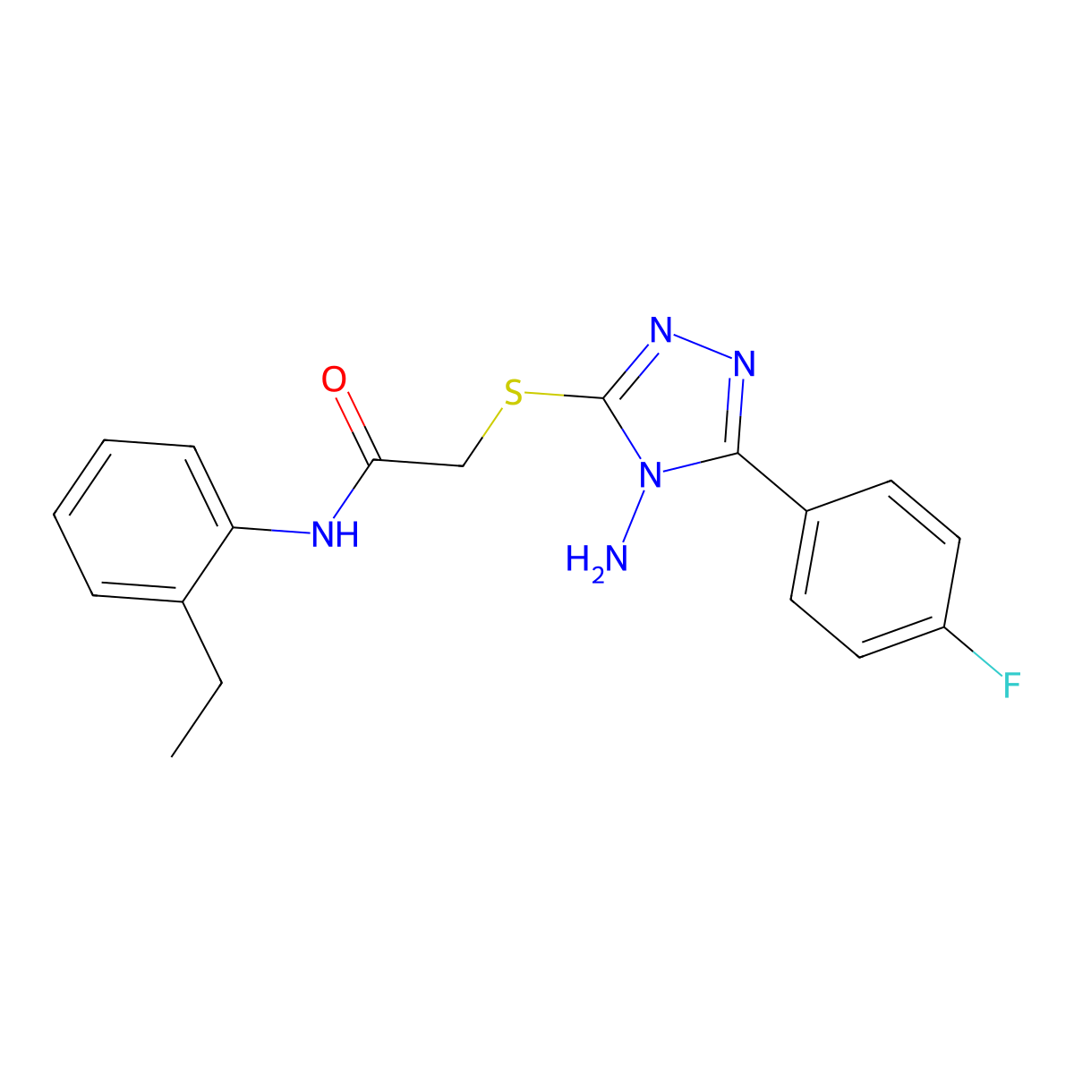 2-[4-amino-5-(4-fluorophenyl)(1,2,4-triazol-3-ylthio)]-N-(2-ethylphenyl)acetam ide molecular structure, CAS 573708-15-3