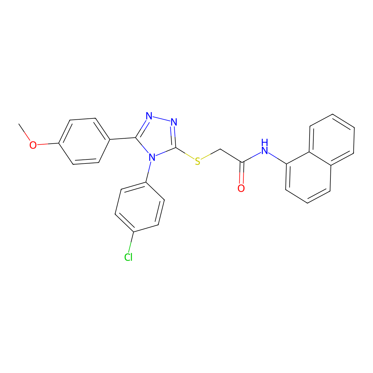 2-{[4-(4-chlorophenyl)-5-(4-methoxyphenyl)-4H-1,2,4-triazol-3-yl]sulfanyl}-N-(naphthalen-1-yl)acetamide molecular structure, CAS 573708-75-5