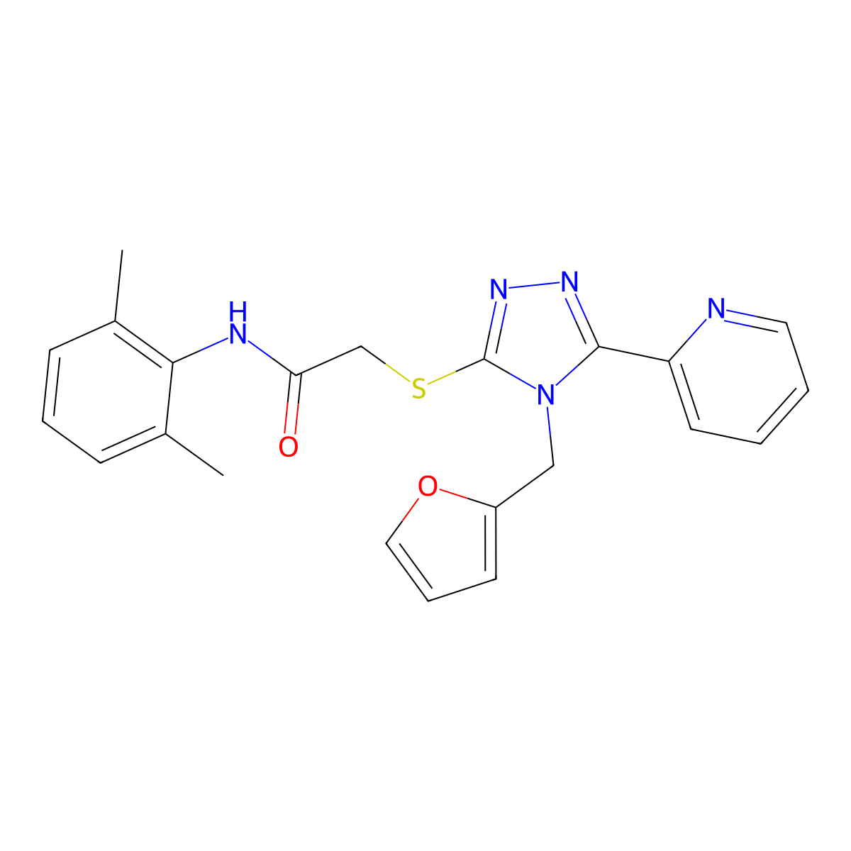 N-(2,6-dimethylphenyl)-2-{[4-(furan-2-ylmethyl)-5-(pyridin-2-yl)-4H-1,2,4-triazol-3-yl]sulfanyl}acetamide molecular structure, CAS 573708-98-2