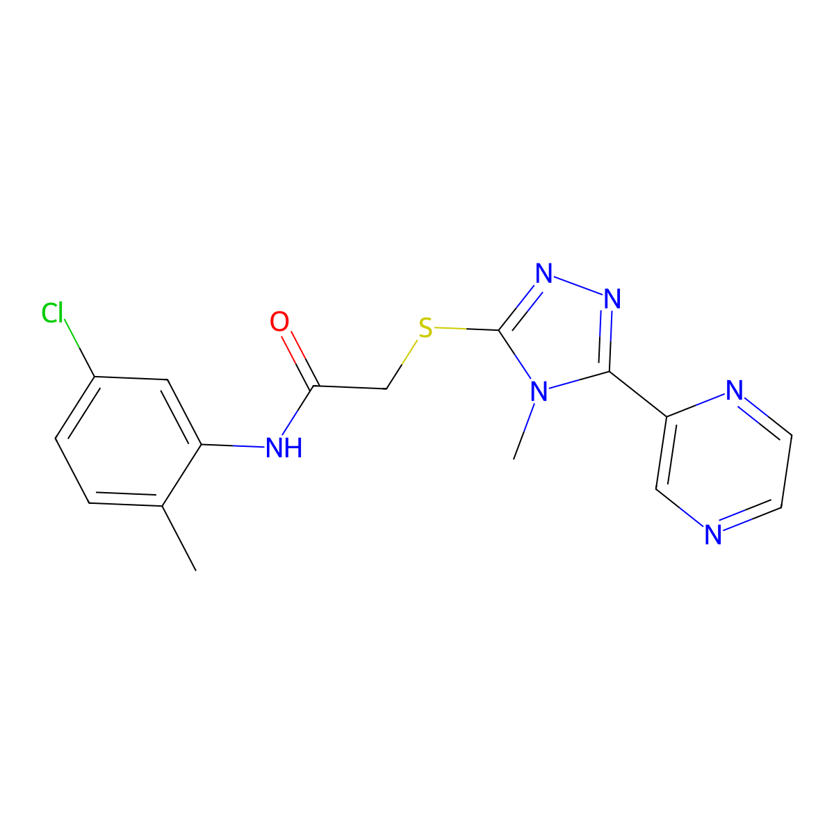 N-(5-chloro-2-methylphenyl)-2-{[4-methyl-5-(pyrazin-2-yl)-4H-1,2,4-triazol-3-yl]sulfanyl}acetamide molecular structure, CAS 573709-21-4