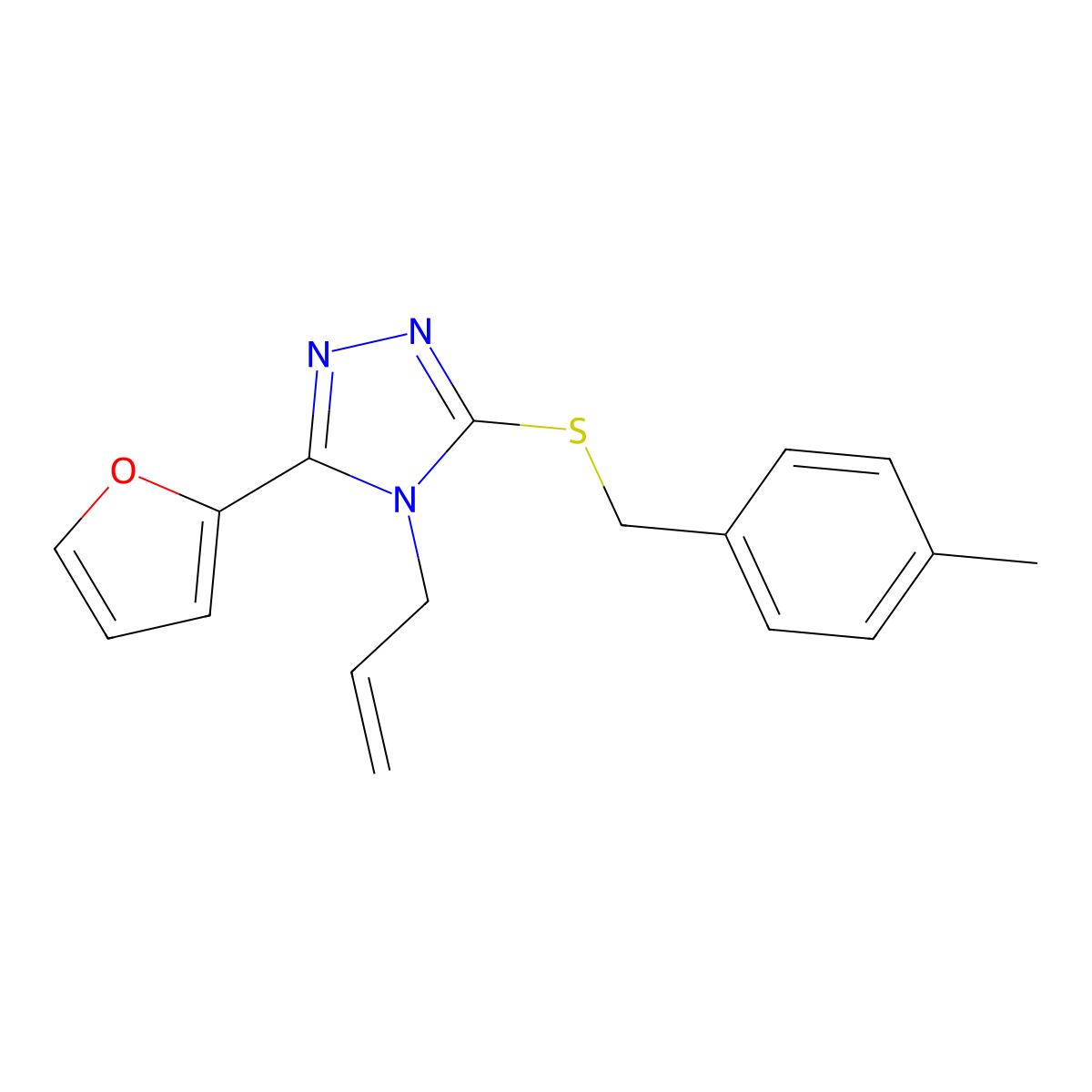 4-Allyl-3-(2-furyl)-5-((4-methylbenzyl)thio)-4H-1,2,4-triazole molecular structure, CAS 573709-38-3