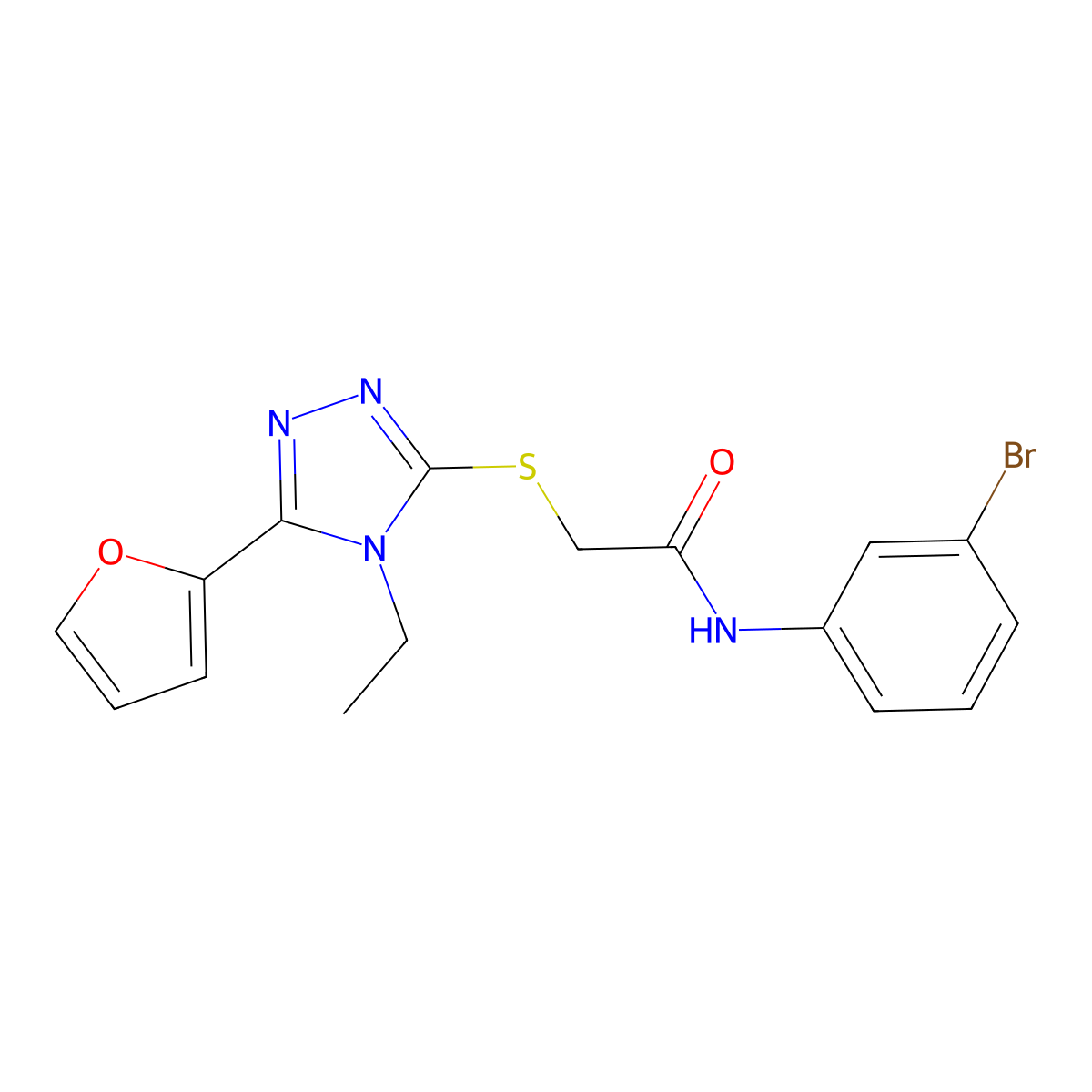 N-(3-Bromophenyl)-2-((4-ethyl-5-(2-furyl)-4H-1,2,4-triazol-3-YL)thio)acetamide molecular structure, CAS 573709-48-5