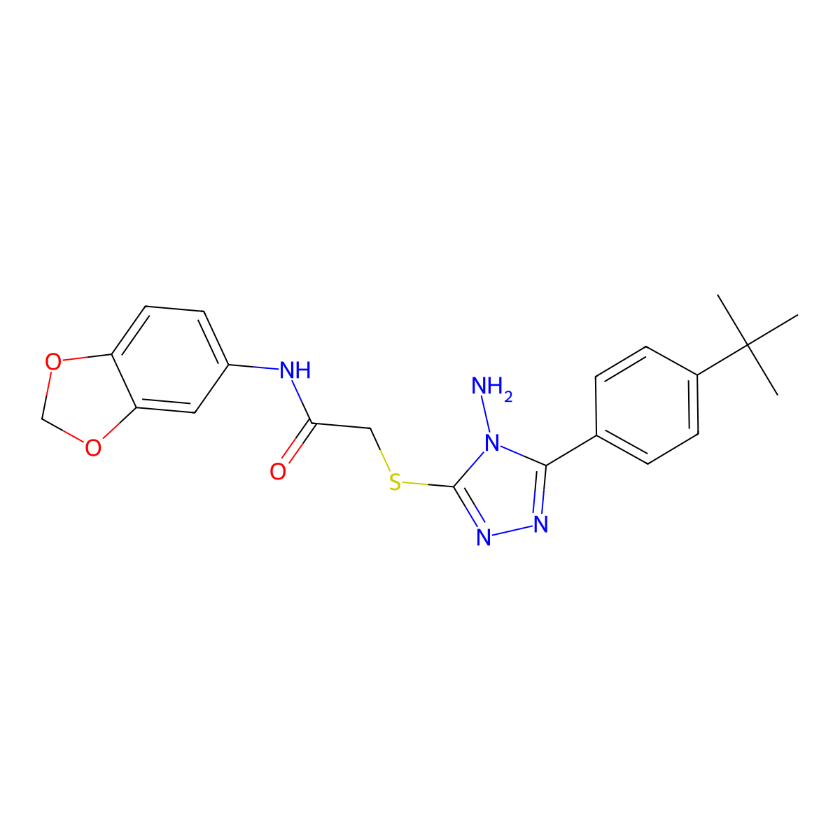 2-{[4-amino-5-(4-tert-butylphenyl)-4H-1,2,4-triazol-3-yl]sulfanyl}-N-(1,3-benzodioxol-5-yl)acetamide molecular structure, CAS 573709-53-2