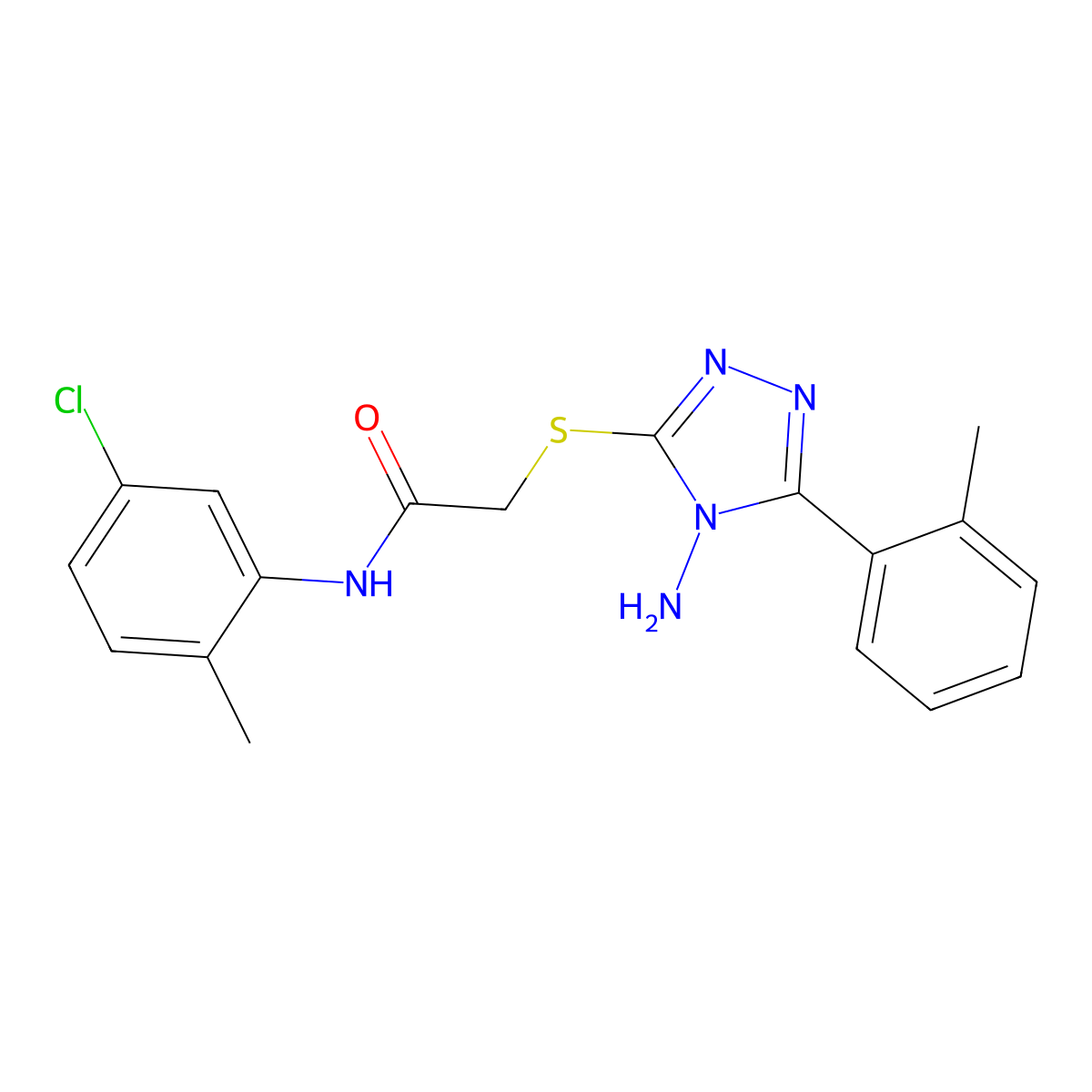 2-[4-amino-5-(2-methylphenyl)(1,2,4-triazol-3-ylthio)]-N-(5-chloro-2-methylphe nyl)acetamide molecular structure, CAS 573709-66-7