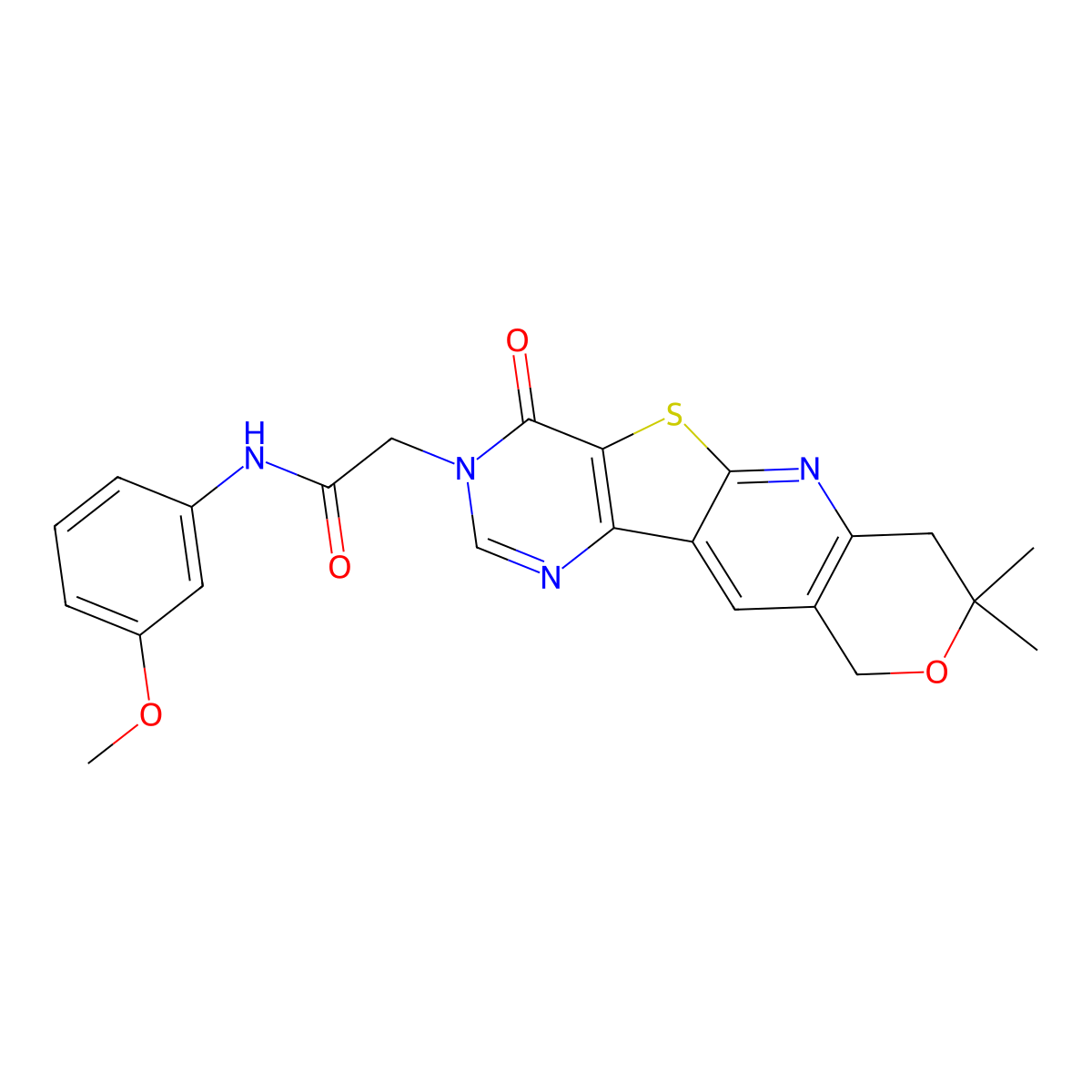 2-(8,8-dimethyl-4-oxo-7,10-dihydro-8H-pyrano[3'',4'':5',6']pyrido[3',2':4,5]thieno[3,2-d]pyrimidin-3(4H)-yl)-N-(3-methoxyphenyl)acetamide molecular structure, CAS 573709-76-9