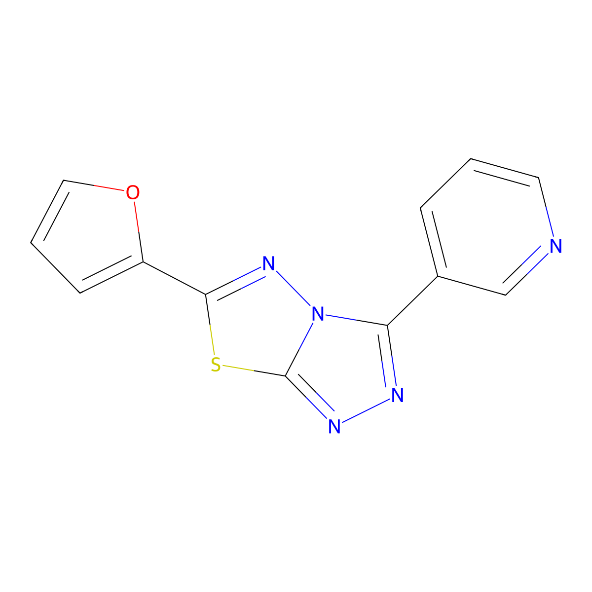 6-(Furan-2-yl)-3-pyridin-3-yl-[1,2,4]triazolo[3,4-b][1,3,4]thiadiazole molecular structure, CAS 573709-85-0
