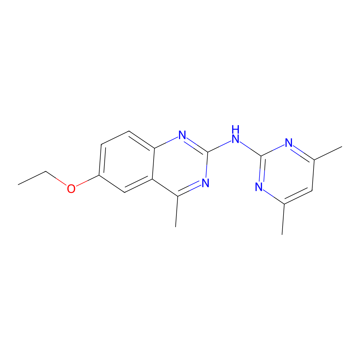 N-(4,6-dimethylpyrimidin-2-yl)-6-ethoxy-4-methylquinazolin-2-amine molecular structure, CAS 5738-13-6