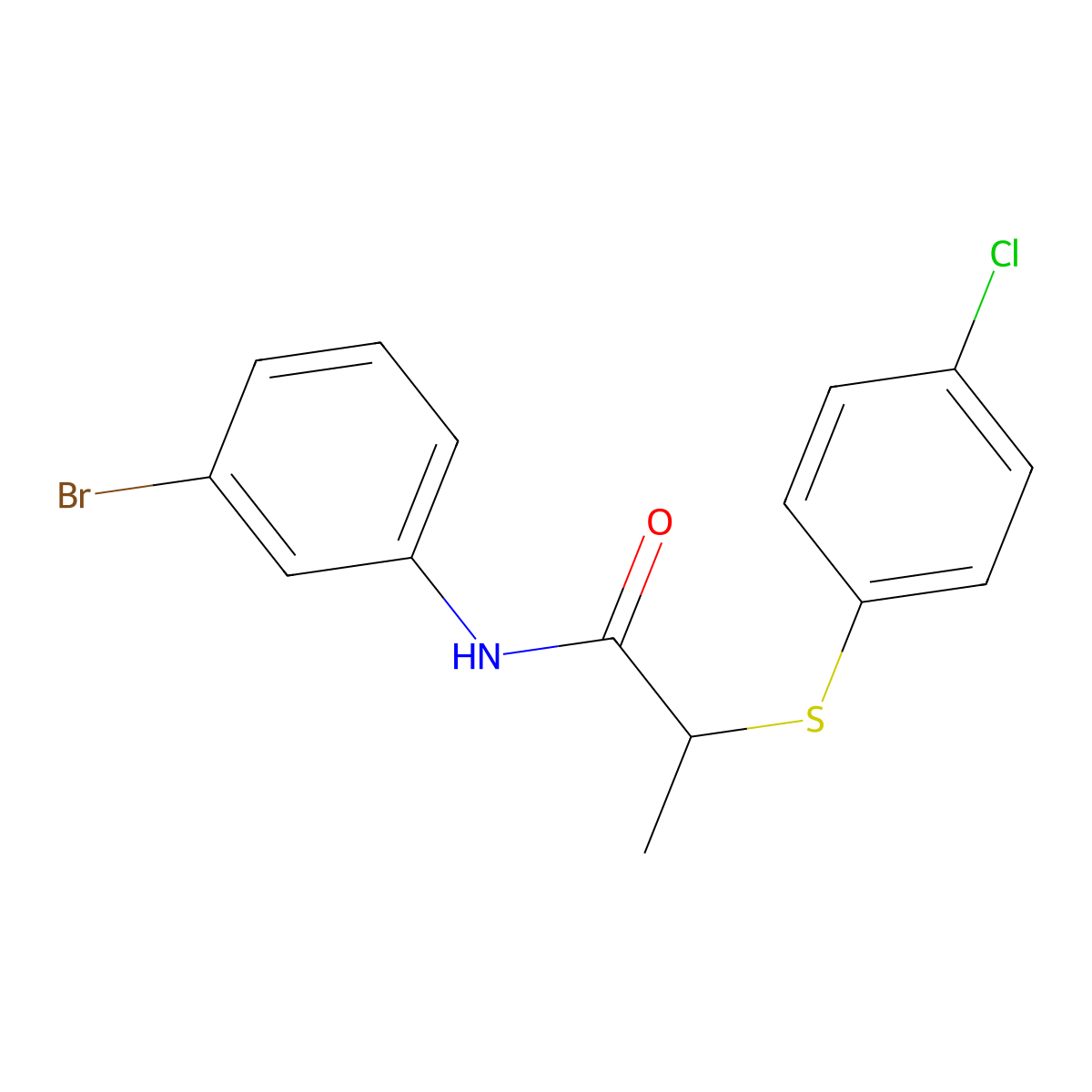 N-(3-Bromophenyl)-2-(4-chlorophenyl)sulfanyl-propanamide molecular structure, CAS 5738-29-4