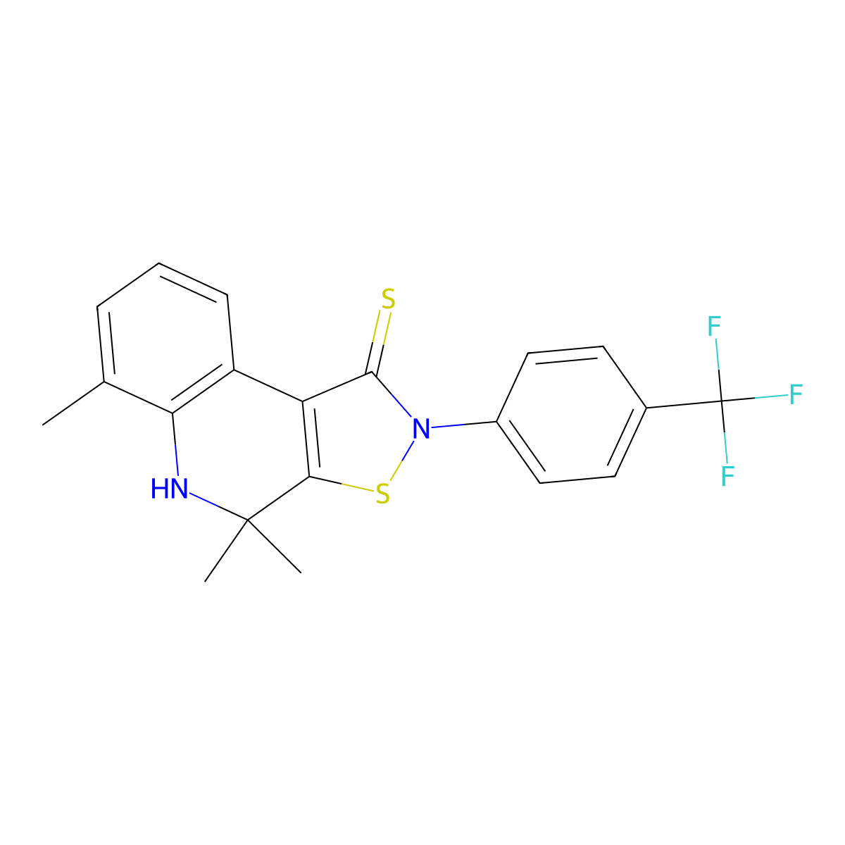 4,4,6-trimethyl-2-[4-(trifluoromethyl)phenyl]-5H-[1,2]thiazolo[5,4-c]quinoline-1-thione molecular structure, CAS 5739-07-1
