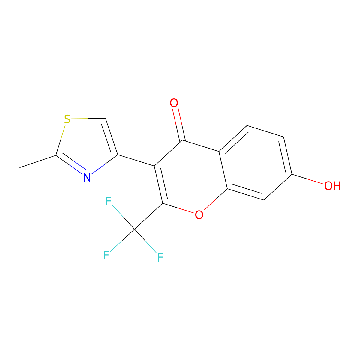7-hydroxy-3-(2-methylthiazol-4-yl)-2-(trifluoromethyl)-4H-chromen-4-one molecular structure, CAS 57390-77-9