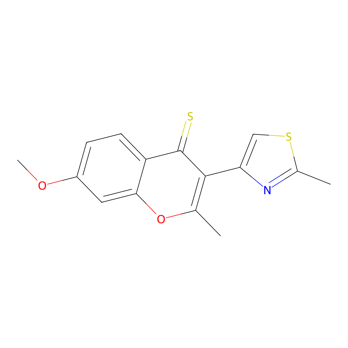 7-methoxy-2-methyl-3-(2-methyl-1,3-thiazol-4-yl)-4H-chromene-4-thione molecular structure, CAS 57390-90-6