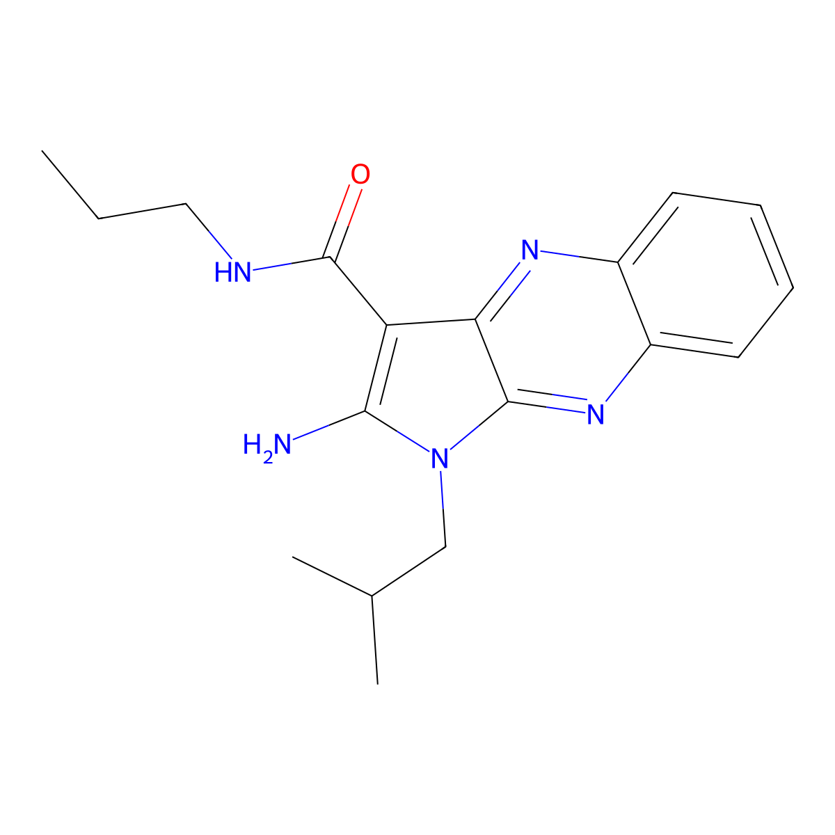 2-amino-1-isobutyl-N-propyl-1H-pyrrolo[2,3-b]quinoxaline-3-carboxamide molecular structure, CAS 573929-60-9