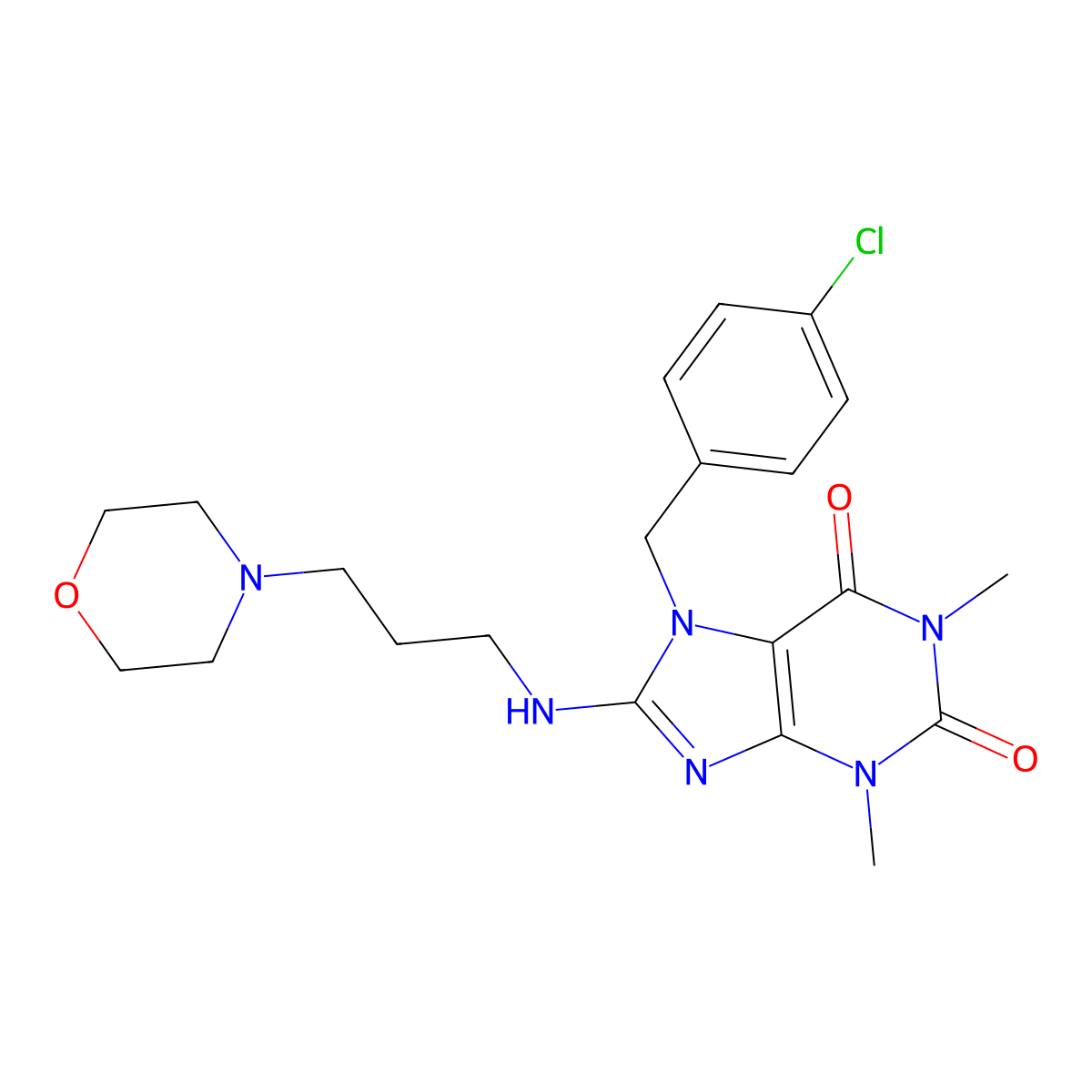 7-(4-chlorobenzyl)-1,3-dimethyl-8-((3-morpholinopropyl)amino)-1H-purine-2,6(3H,7H)-dione molecular structure, CAS 573929-70-1