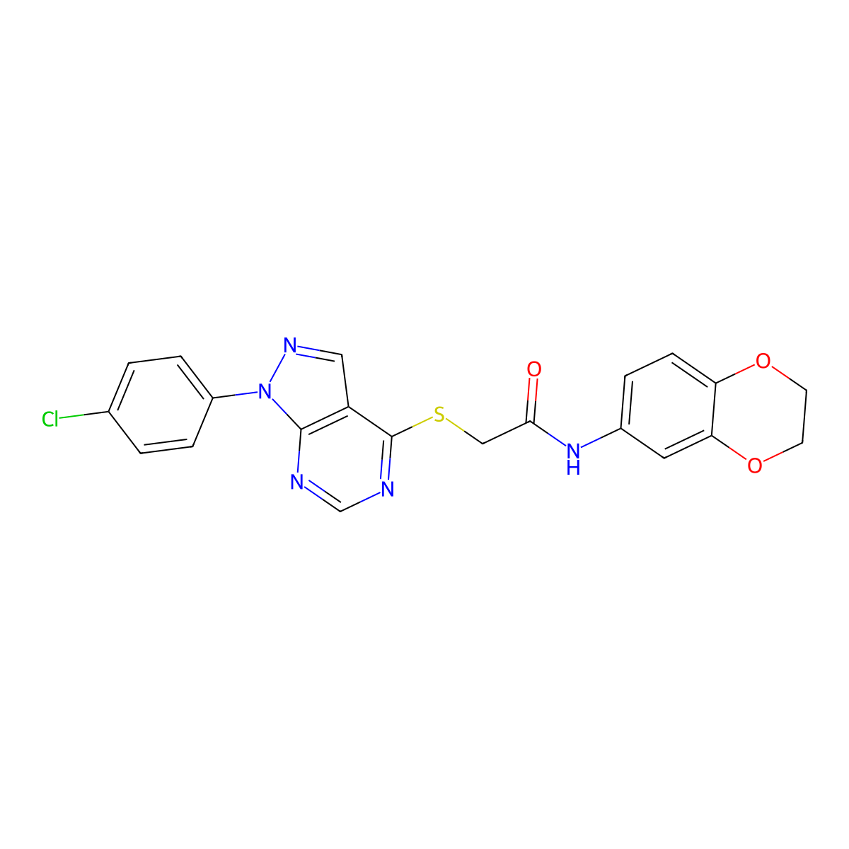 2-((1-(4-chlorophenyl)-1H-pyrazolo[3,4-d]pyrimidin-4-yl)thio)-N-(2,3-dihydrobenzo[b][1,4]dioxin-6-yl)acetamide molecular structure, CAS 573929-93-8