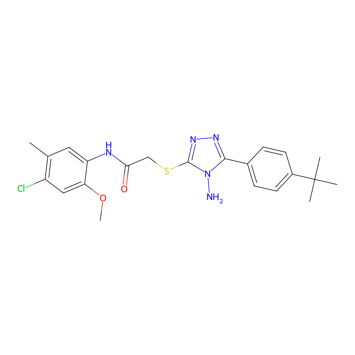 2-{4-amino-5-[4-(tert-butyl)phenyl](1,2,4-triazol-3-ylthio)}-N-(4-chloro-2-met hoxy-5-methylphenyl)acetamide molecular structure, CAS 573930-01-5