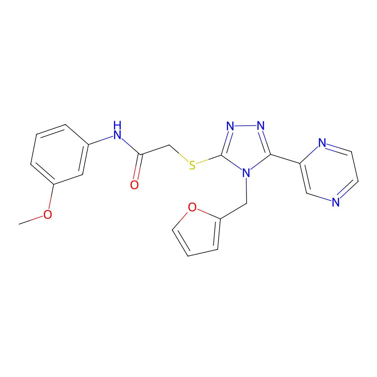 2-{[4-(furan-2-ylmethyl)-5-(pyrazin-2-yl)-4H-1,2,4-triazol-3-yl]sulfanyl}-N-(3-methoxyphenyl)acetamide molecular structure, CAS 573930-52-6