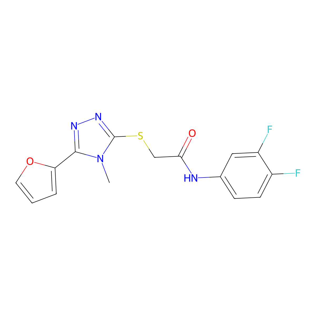 N-(3,4-difluorophenyl)-2-{[5-(furan-2-yl)-4-methyl-4H-1,2,4-triazol-3-yl]sulfanyl}acetamide molecular structure, CAS 573930-78-6