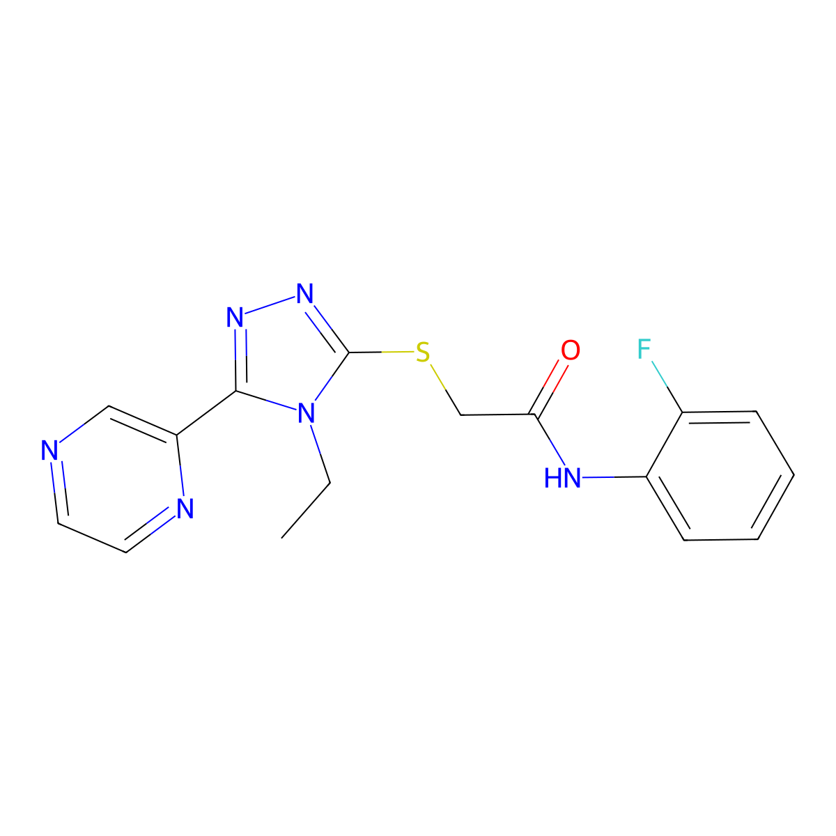 2-((4-ET-5-(2-Pyrazinyl)-4H-1,2,4-triazol-3-YL)thio)-N-(2-fluorophenyl)acetamide molecular structure, CAS 573930-79-7