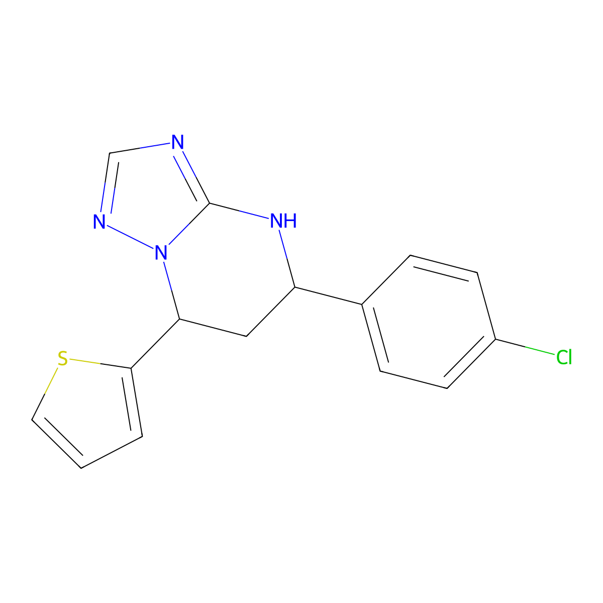 5-(4-Chlorophenyl)-7-(thiophen-2-yl)-4,5,6,7-tetrahydro[1,2,4]triazolo[1,5-a]pyrimidine molecular structure, CAS 573931-20-1
