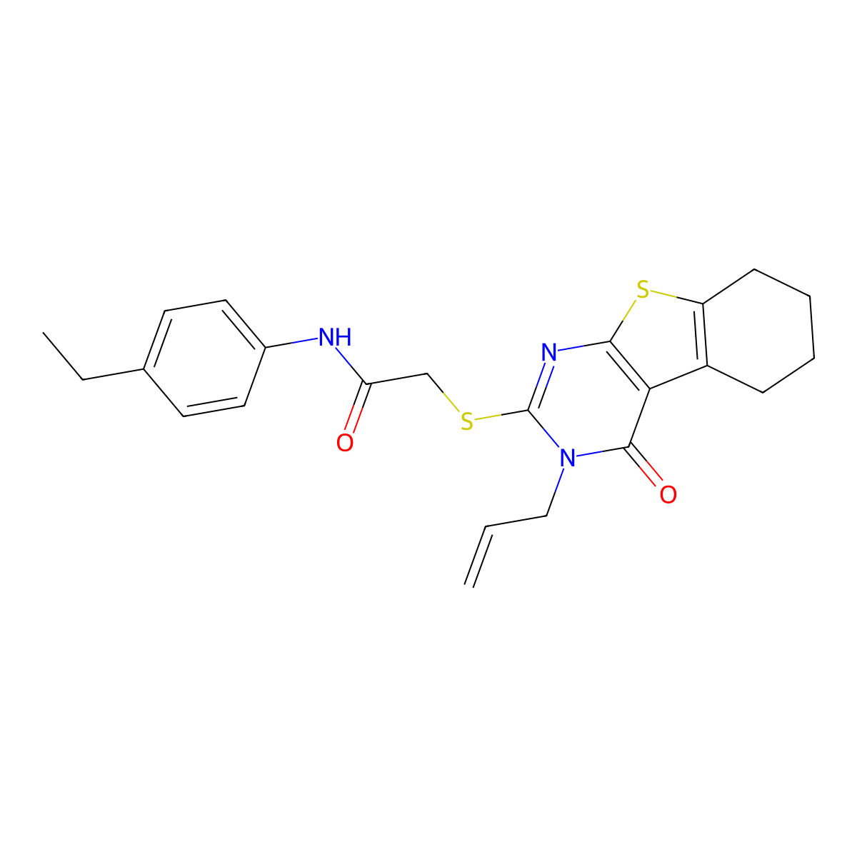 N-(4-ethylphenyl)-2-(4-oxo-3-prop-2-enyl(3,5,6,7,8-pentahydrobenzo[b]thiopheno [2,3-d]pyrimidin-2-ylthio))acetamide molecular structure, CAS 573931-22-3