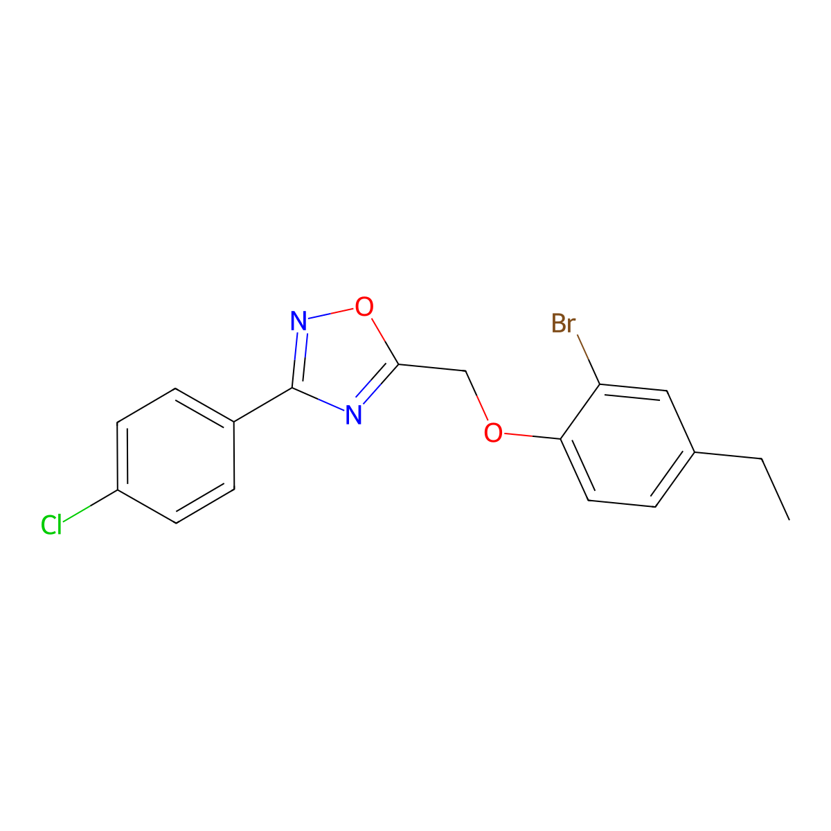 5-[(2-Bromo-4-ethylphenoxy)methyl]-3-(4-chlorophenyl)-1,2,4-oxadiazole molecular structure, CAS 573931-30-3