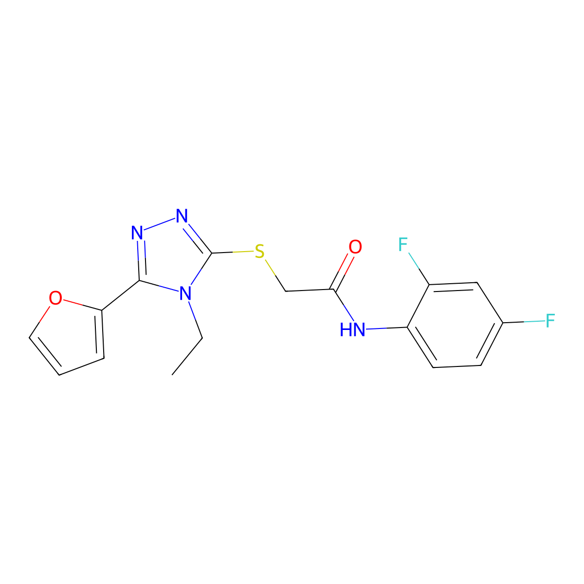 N-(2,4-Difluorophenyl)-2-((4-ET-5-(2-furyl)-4H-1,2,4-triazol-3-YL)thio)acetamide molecular structure, CAS 573931-40-5