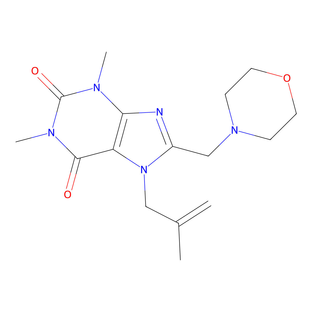 1,3-dimethyl-7-(2-methylallyl)-8-(morpholinomethyl)-1H-purine-2,6(3H,7H)-dione molecular structure, CAS 573931-49-4