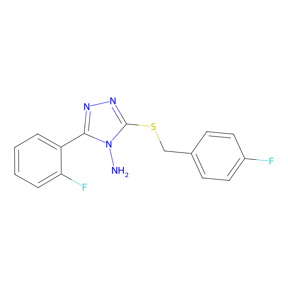 3-(2-Fluorophenyl)-5-[(4-fluorophenyl)methylthio]-1,2,4-triazole-4-ylamine molecular structure, CAS 573931-50-7