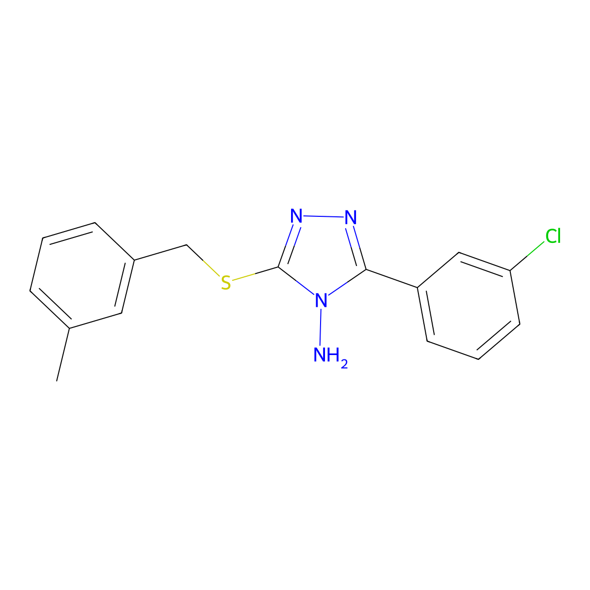 5-(3-Chlorophenyl)-3-[(3-methylphenyl)methylthio]-1,2,4-triazole-4-ylamine molecular structure, CAS 573931-55-2