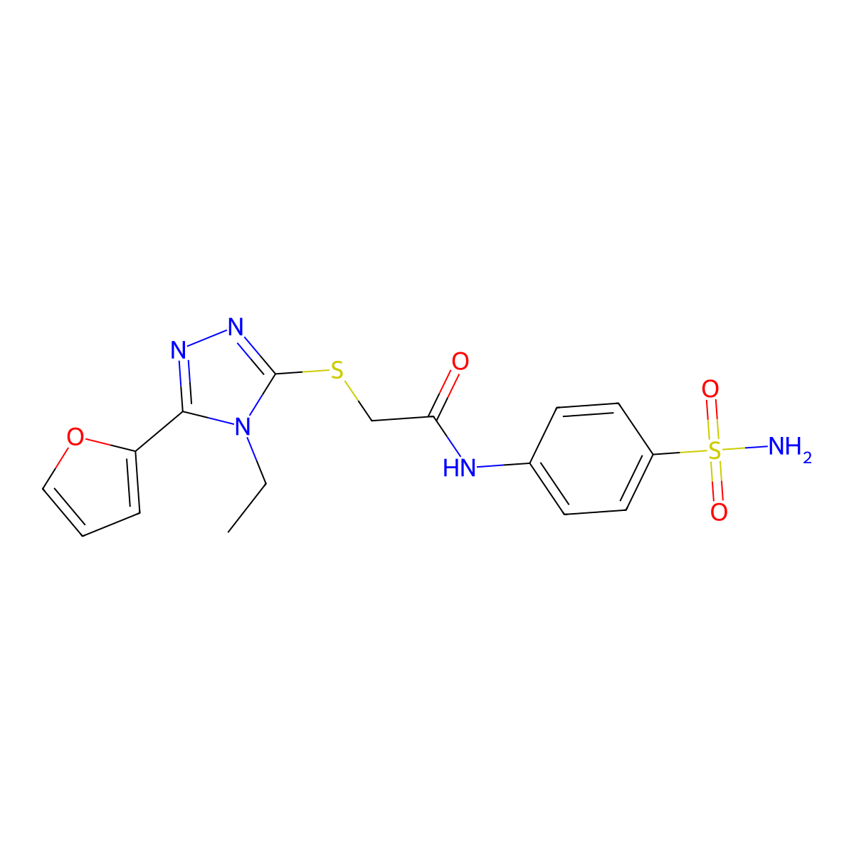 N-(4-(Aminosulfonyl)phenyl)-2-((4-ethyl-5-(2-furyl)-4H-1,2,4-triazol-3-YL)sulfanyl)acetamide molecular structure, CAS 573931-57-4
