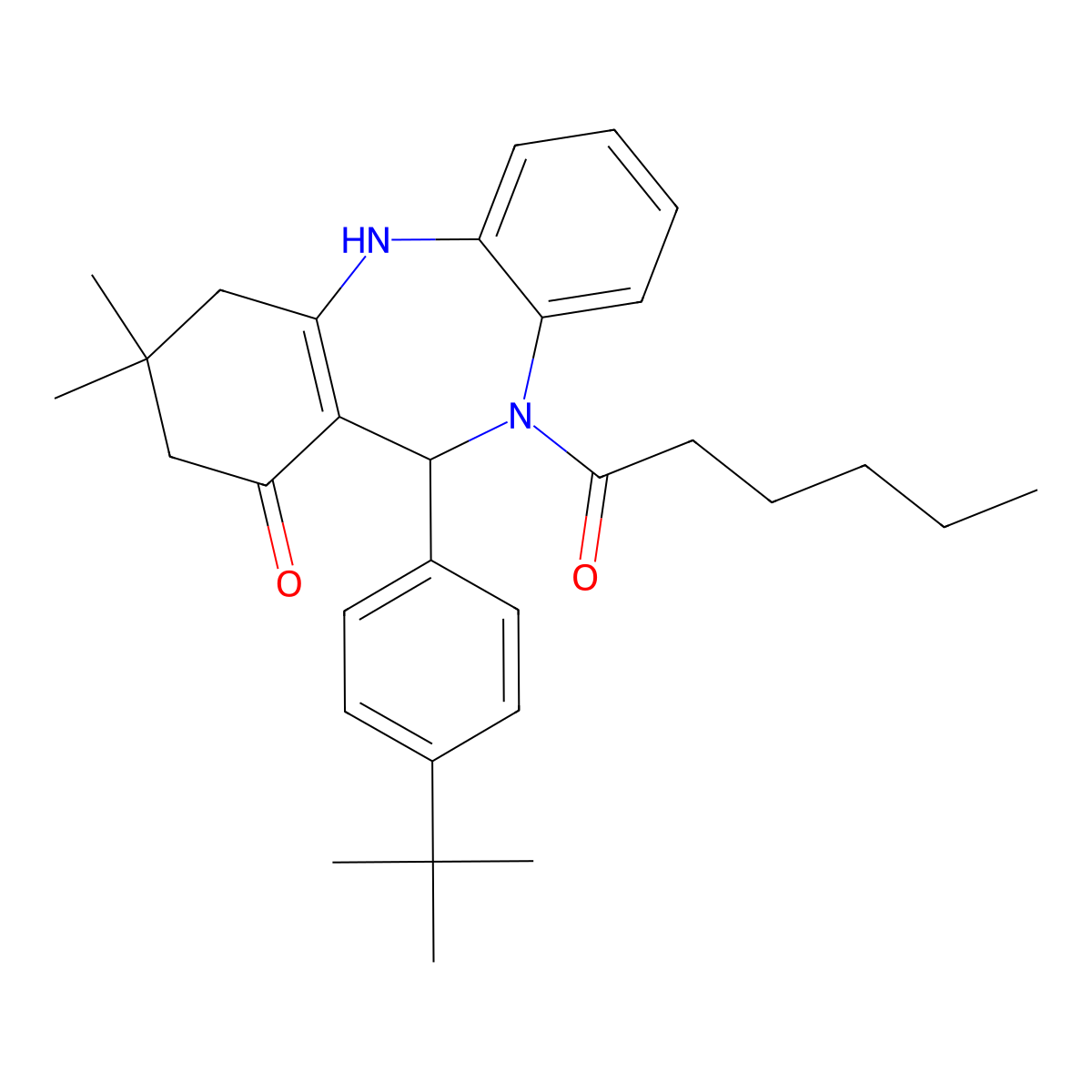 11-(4-tert-butylphenyl)-10-hexanoyl-3,3-dimethyl-2,3,4,5,10,11-hexahydro-1H-dibenzo[b,e][1,4]diazepin-1-one molecular structure, CAS 573931-63-2