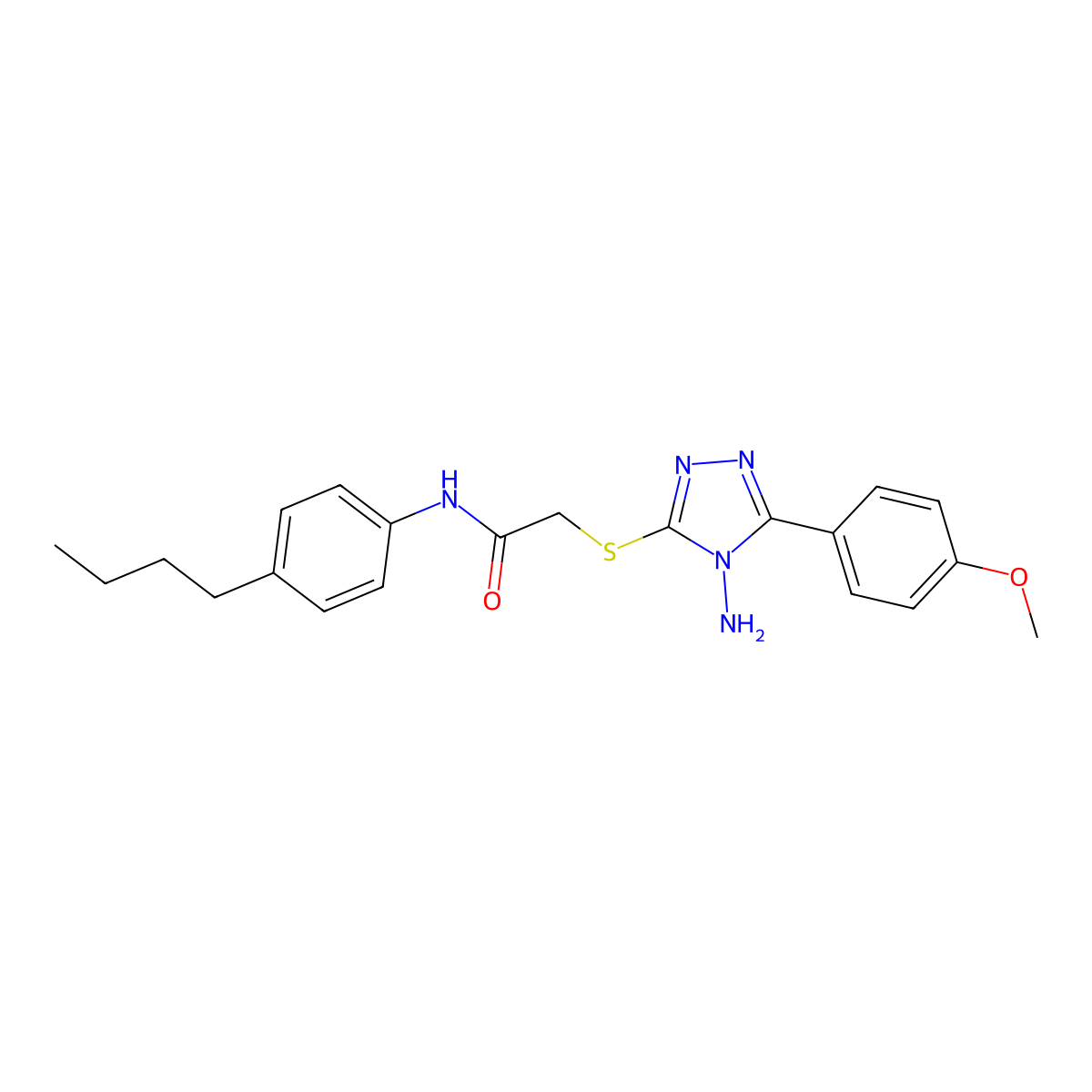 2-((4-amino-5-(4-methoxyphenyl)-4H-1,2,4-triazol-3-yl)thio)-N-(4-butylphenyl)acetamide molecular structure, CAS 573931-75-6
