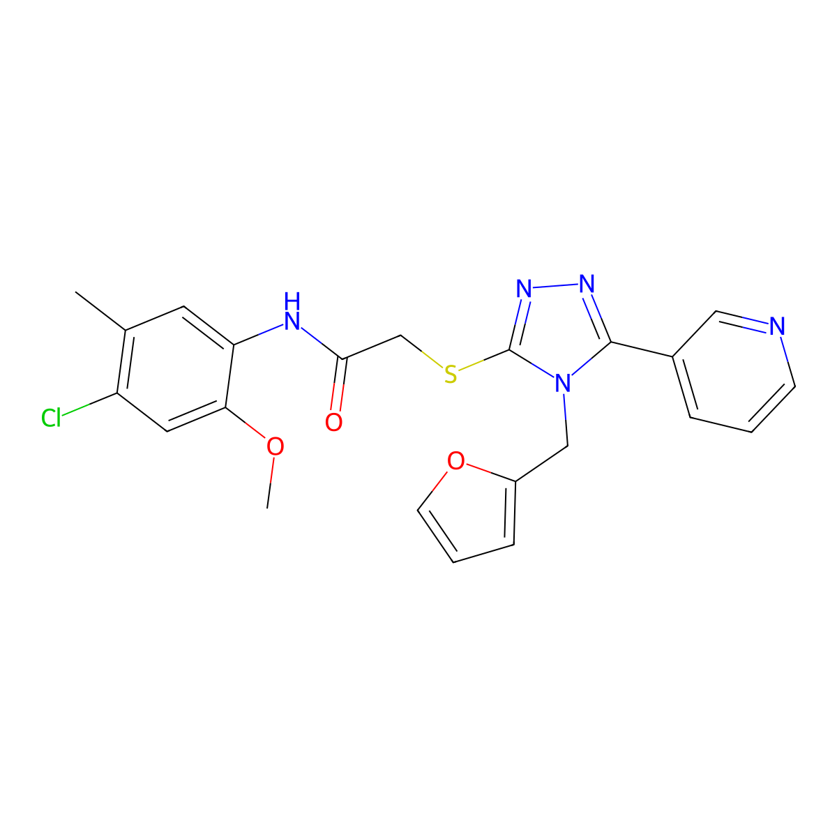 N-(4-chloro-2-methoxy-5-methylphenyl)-2-{[4-(furan-2-ylmethyl)-5-(pyridin-3-yl)-4H-1,2,4-triazol-3-yl]sulfanyl}acetamide molecular structure, CAS 573931-84-7