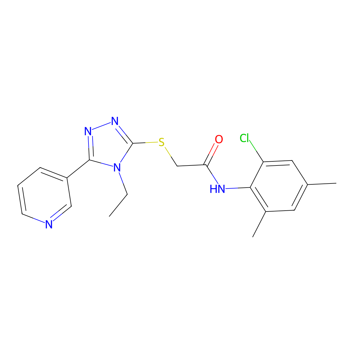N-(2-Chloro-4,6-dimethylphenyl)-2-((4-ethyl-5-(3-pyridinyl)-4H-1,2,4-triazol-3-YL)sulfanyl)acetamide molecular structure, CAS 573931-96-1