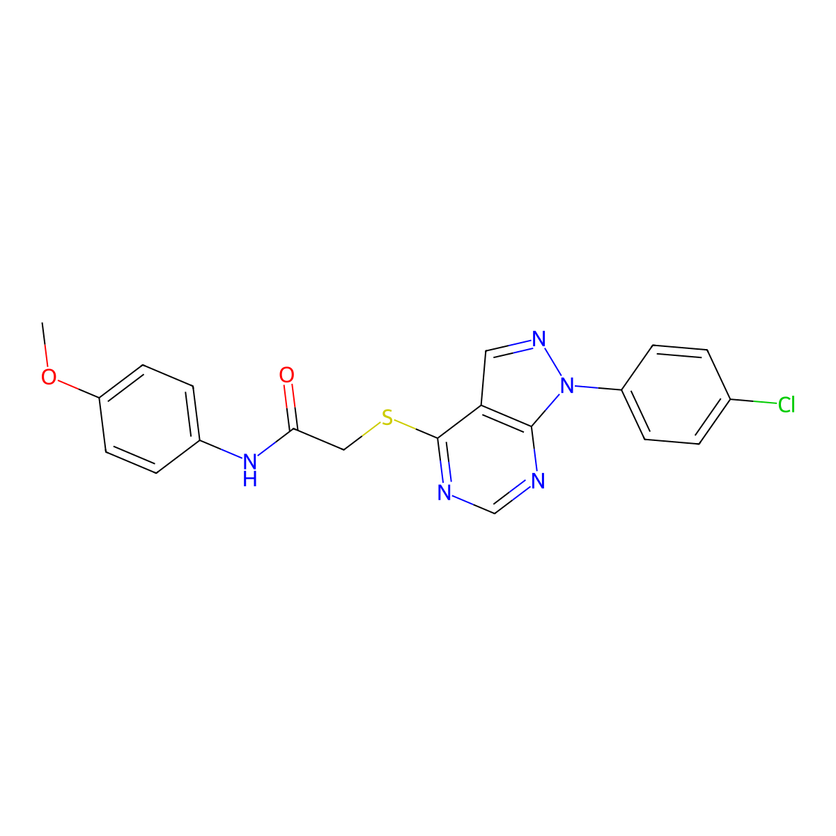 2-((1-(4-chlorophenyl)-1H-pyrazolo[3,4-d]pyrimidin-4-yl)thio)-N-(4-methoxyphenyl)acetamide molecular structure, CAS 573931-99-4