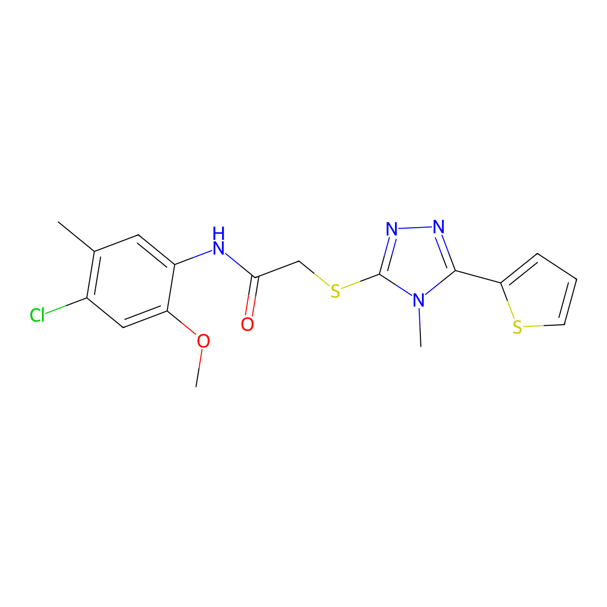 N-(4-chloro-2-methoxy-5-methylphenyl)-2-{[4-methyl-5-(thiophen-2-yl)-4H-1,2,4-triazol-3-yl]sulfanyl}acetamide molecular structure, CAS 573932-20-4