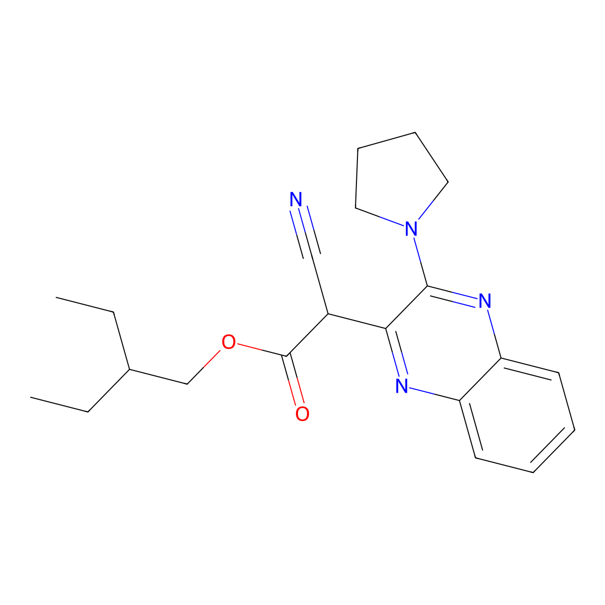 2-Ethylbutyl 2-cyano-2-(3-(pyrrolidin-1-yl)quinoxalin-2-yl)acetate molecular structure, CAS 573932-27-1