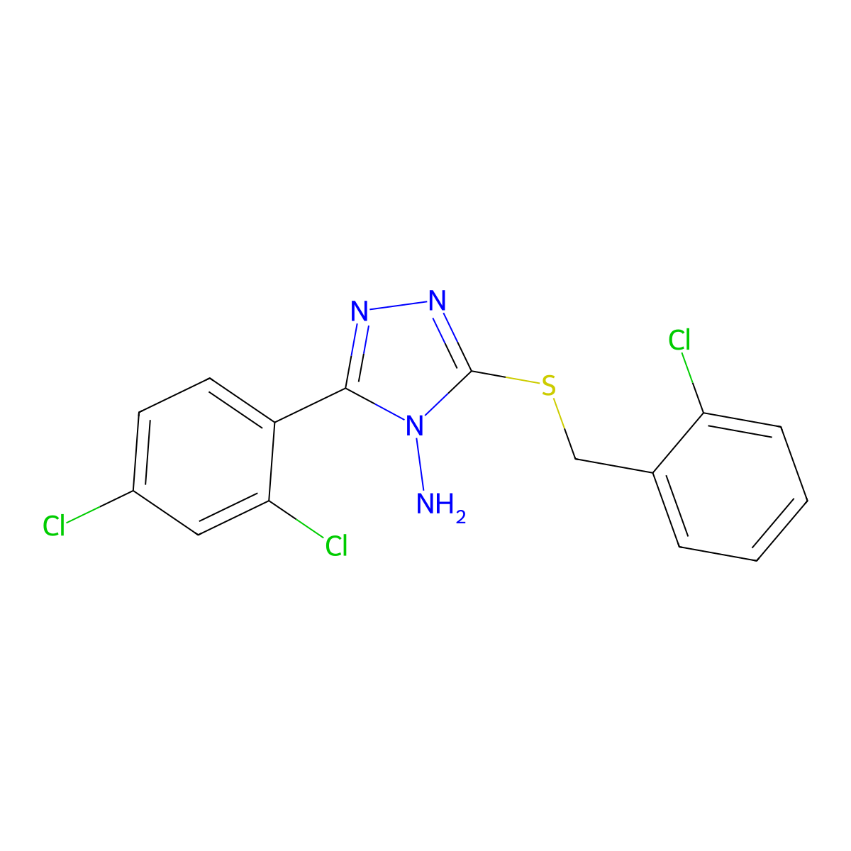 3-(2,4-Dichlorophenyl)-5-[(2-chlorophenyl)methylthio]-1,2,4-triazole-4-ylamine molecular structure, CAS 573932-48-6