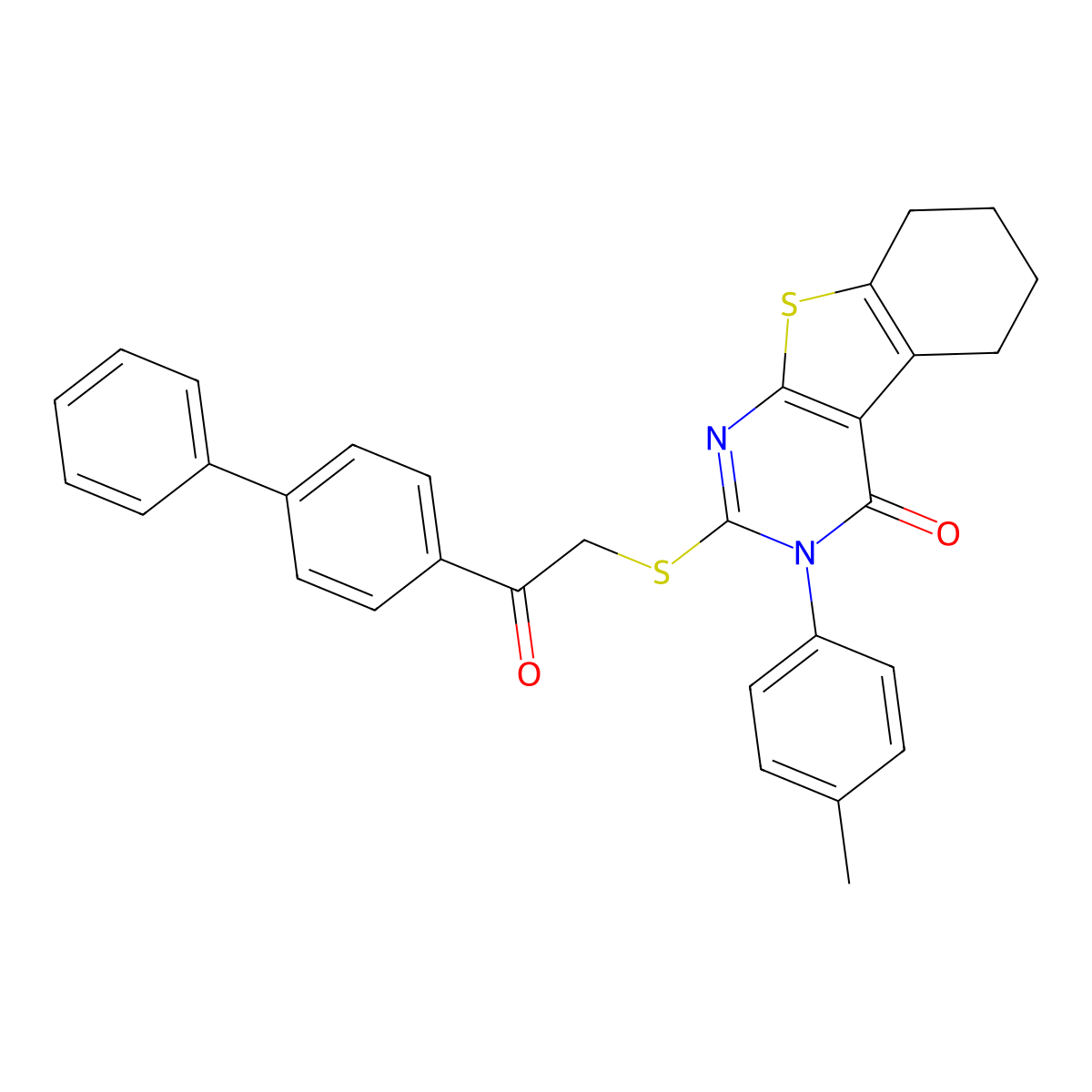 2-[(2-[1,1'-Biphenyl]-4-YL-2-oxoethyl)sulfanyl]-3-(4-methylphenyl)-5,6,7,8-tetrahydro[1]benzothieno[2,3-D]pyrimidin-4(3H)-one molecular structure, CAS 573932-57-7