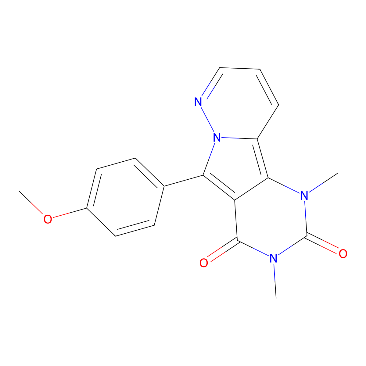 5-(4-methoxyphenyl)-1,3-dimethylpyrimido[4',5':3,4]pyrrolo[1,2-b]pyridazine-2,4(1H,3H)-dione molecular structure, CAS 573932-59-9
