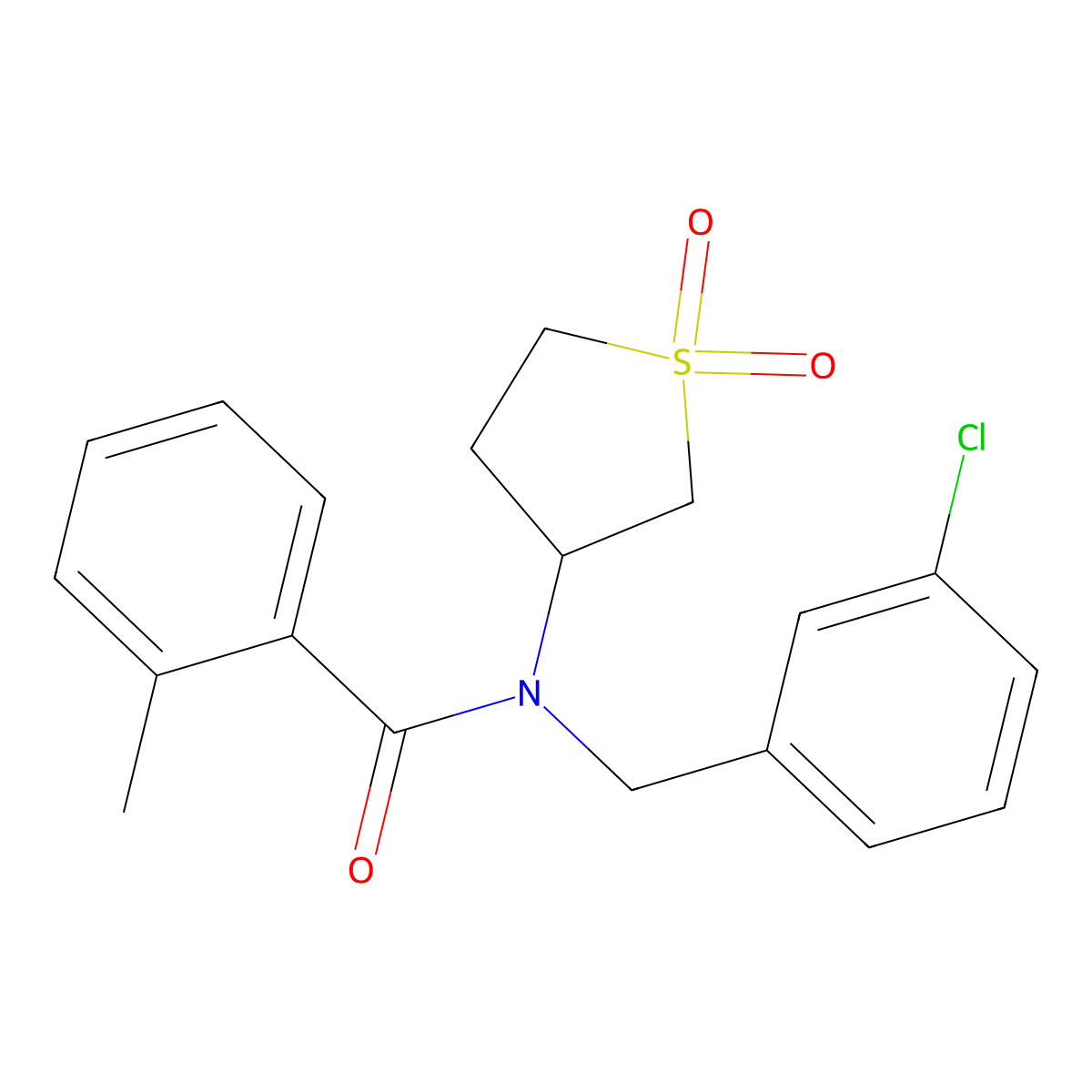 N-(3-chlorobenzyl)-N-(1,1-dioxidotetrahydrothiophen-3-yl)-2-methylbenzamide molecular structure, CAS 573932-66-8