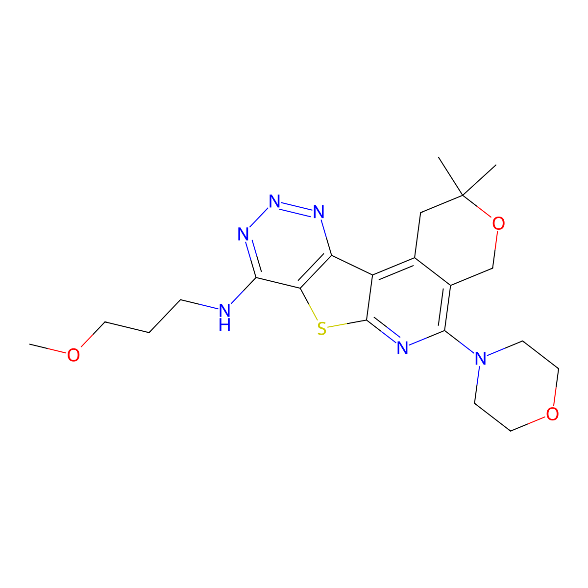 N-(3-methoxypropyl)-2,2-dimethyl-5-morpholino-2,4-dihydro-1H-pyrano[4'',3'':4',5']pyrido[3',2':4,5]thieno[3,2-d][1,2,3]triazin-8-amine molecular structure, CAS 573932-67-9